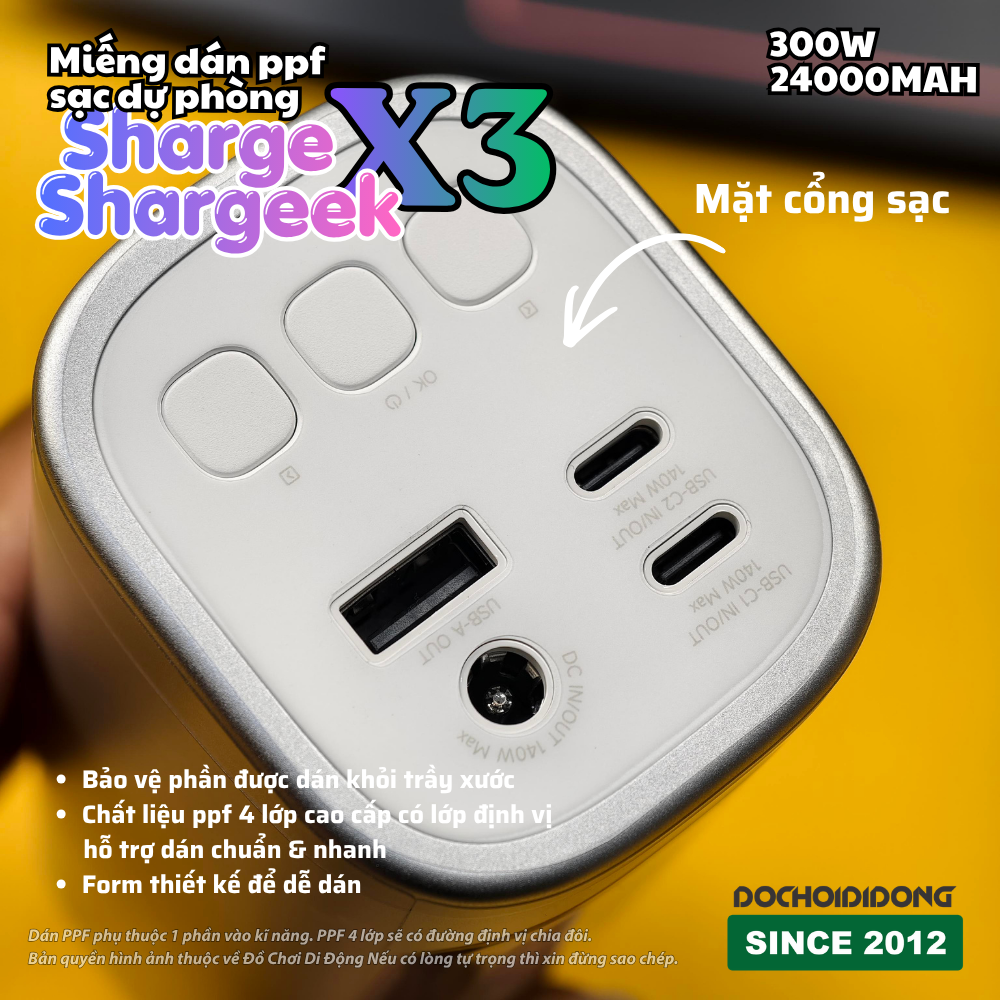 Miếng Dán PPF Chống Trầy Xước sạc dự phòng Sharge Shargeek X3 300W 24000mAh Bảo Vệ Màn Hình Vỏ Pin