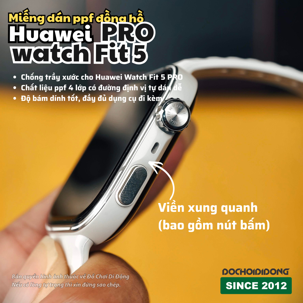 Miếng Dán PPF Full Bộ Huawei Watch Fit 5 - 5 Pro – Bảo Vệ Màn Hình, Viền Và Mặt Đáy Chống Trầy Xước