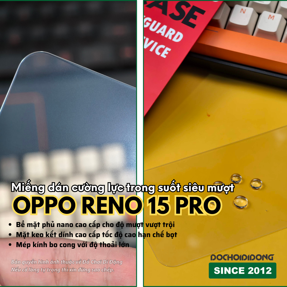 Kính Cường Lực Bảo Vệ Màn Hình OPPO Reno 15 Pro (Độ Cứng 9H, Phủ Nano Chống Vân Tay)