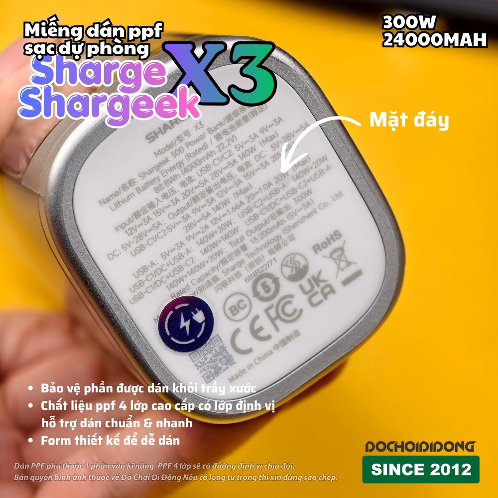 Miếng Dán PPF Chống Trầy Xước sạc dự phòng Sharge Shargeek X3 300W 24000mAh Bảo Vệ Màn Hình Vỏ Pin