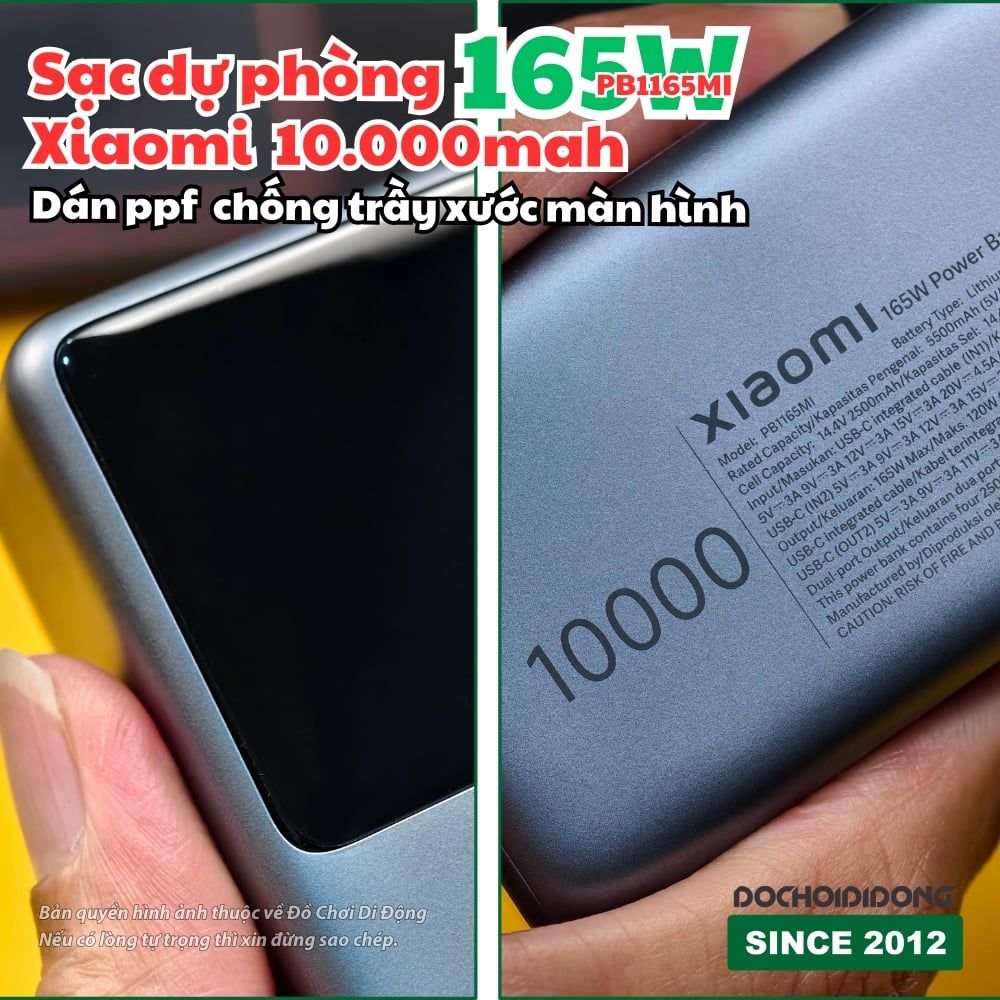 Dán PPF Chống Trầy Xước Màn Hình cho Sạc Dự Phòng Xiaomi 165W 10000mAh PB1165MI - Bảo vệ hoàn hảo, giữ vẻ đẹp bền lâu! ✨