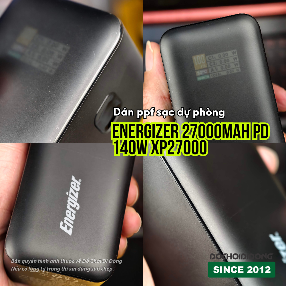 Dán PPF Bảo Vệ Màn Hình Sạc Dự Phòng Energizer 27000mAh PD 140W XP27000 (Nhám/Bóng)