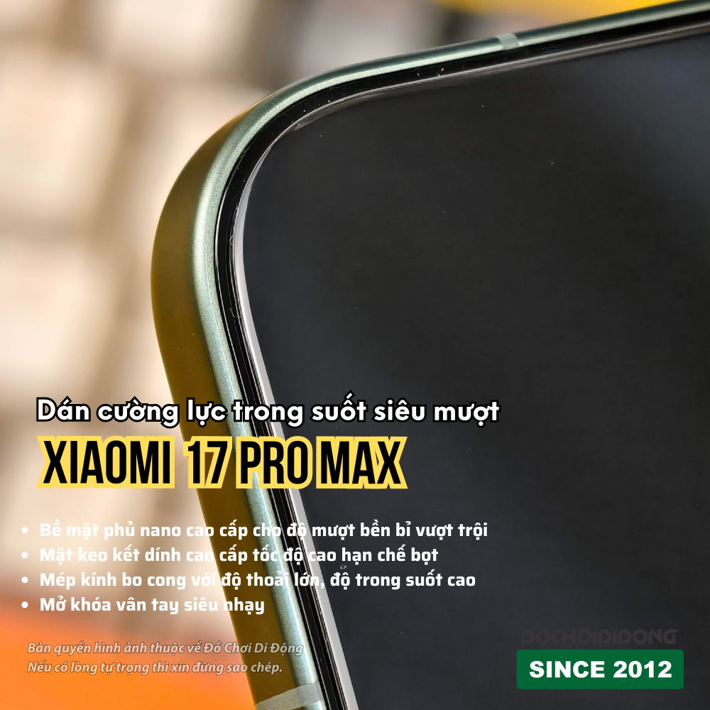 Dán Cường Lực ZACASE Trong Suốt Siêu Mượt Cho Xiaomi 17 / 17 Pro / 17 Pro Max (Hỗ Trợ Vân Tay, Full Keo)