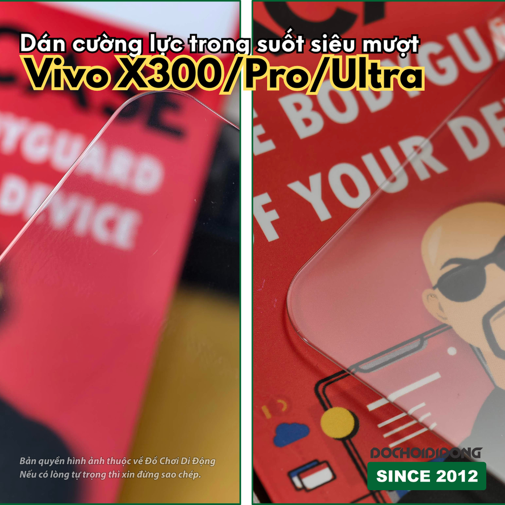 Dán Kính Cường Lực Siêu Mượt Cho Vivo X300 / Pro / Ultra (Hỗ Trợ Vân Tay, Full Keo)