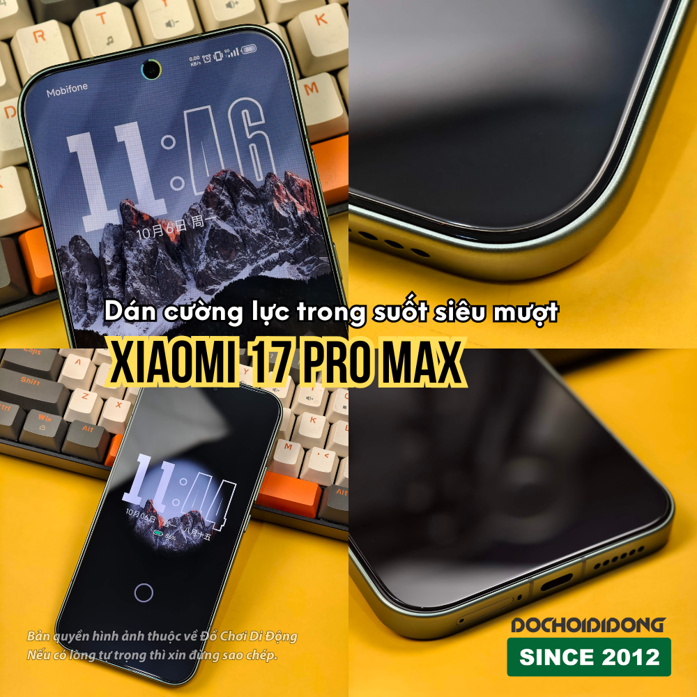 Dán Cường Lực ZACASE Trong Suốt Siêu Mượt Cho Xiaomi 17 / 17 Pro / 17 Pro Max (Hỗ Trợ Vân Tay, Full Keo)