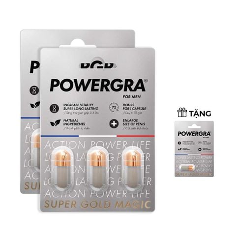 Bộ 2 vỉ 3 viên uống tăng kích thước, kéo dài thời gian Powergra For Men (Super Gold Magic) tặng kèm vỉ 1 viên