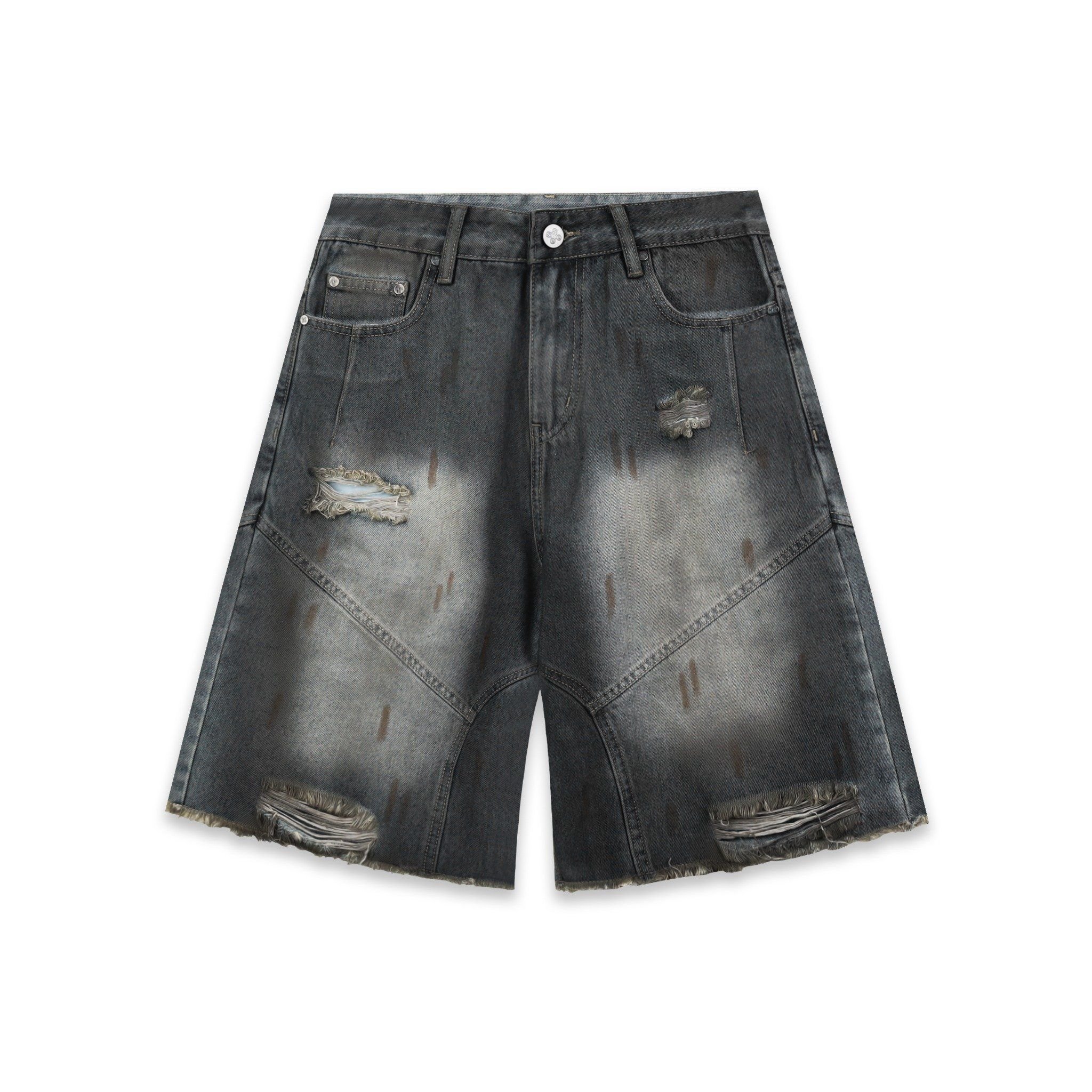 SWE INTERCUT DENIM SHORTS - WASHDED BLACK