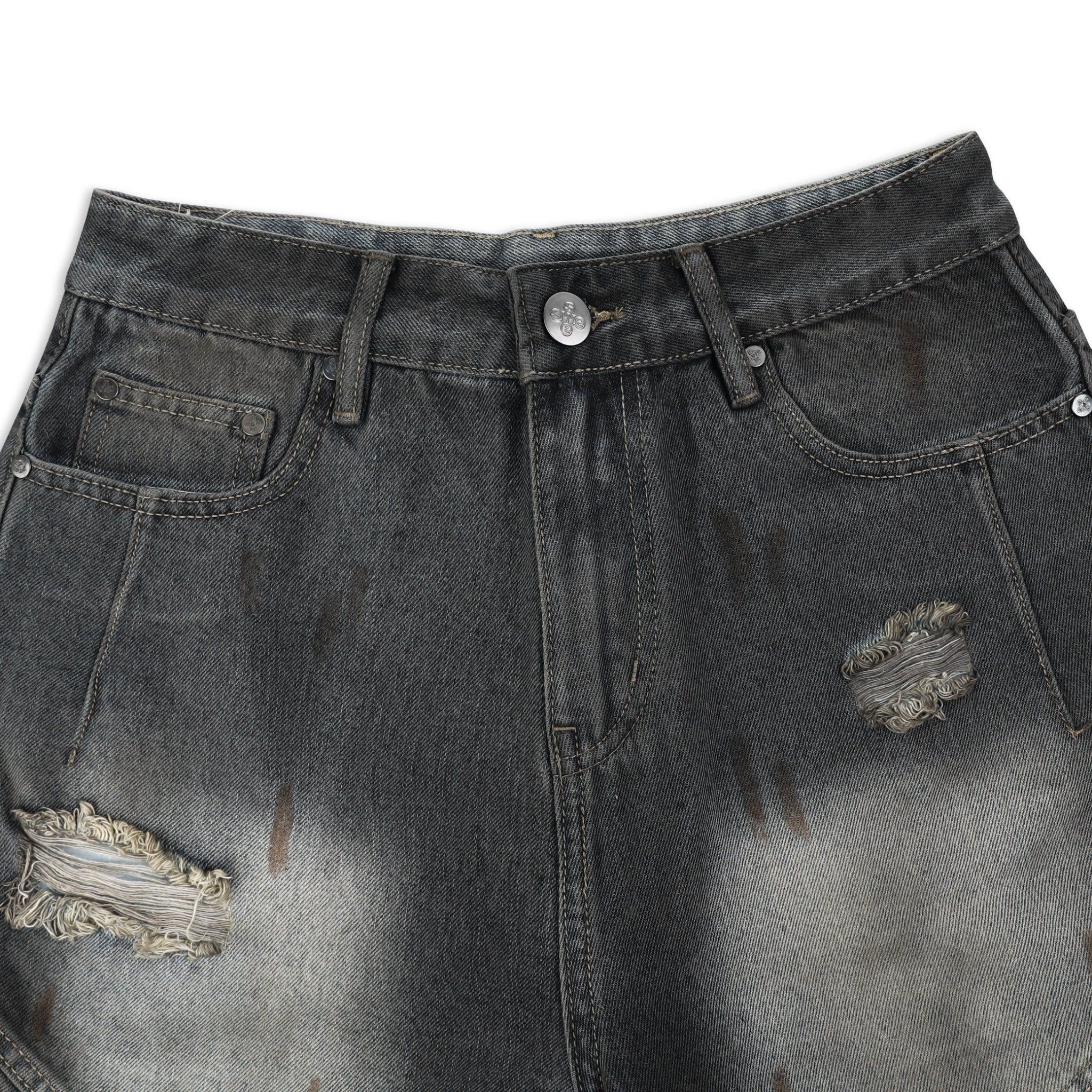 SWE INTERCUT DENIM SHORTS - WASHDED BLACK