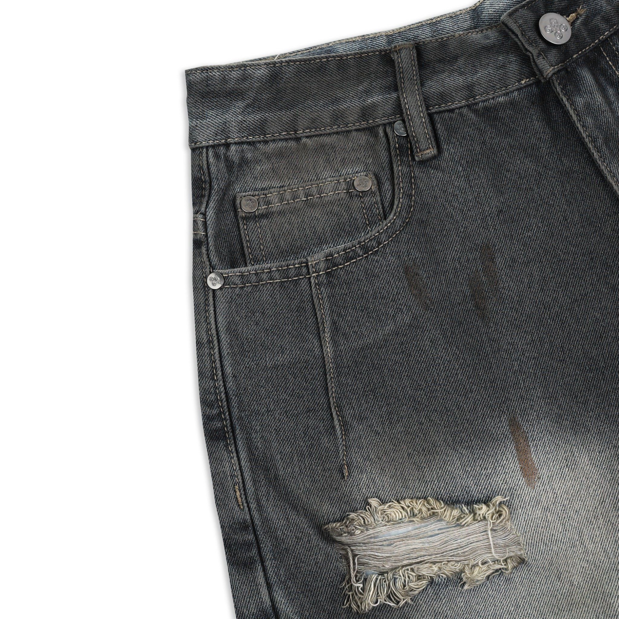 SWE INTERCUT DENIM SHORTS - WASHDED BLACK