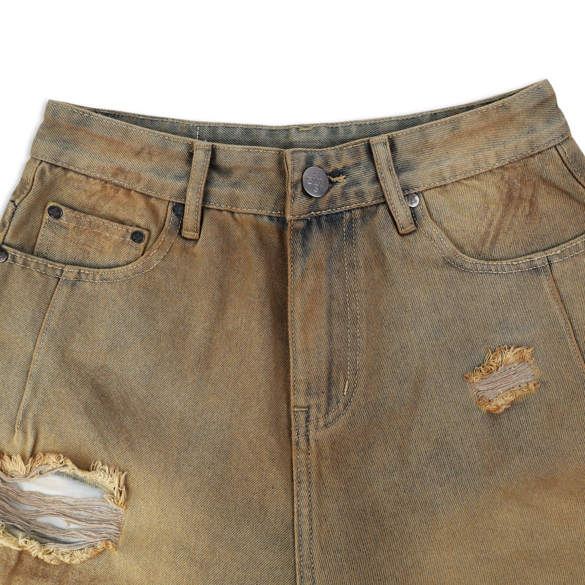 SWE INTERCUT DENIM SHORTS - DUSTED BROWN