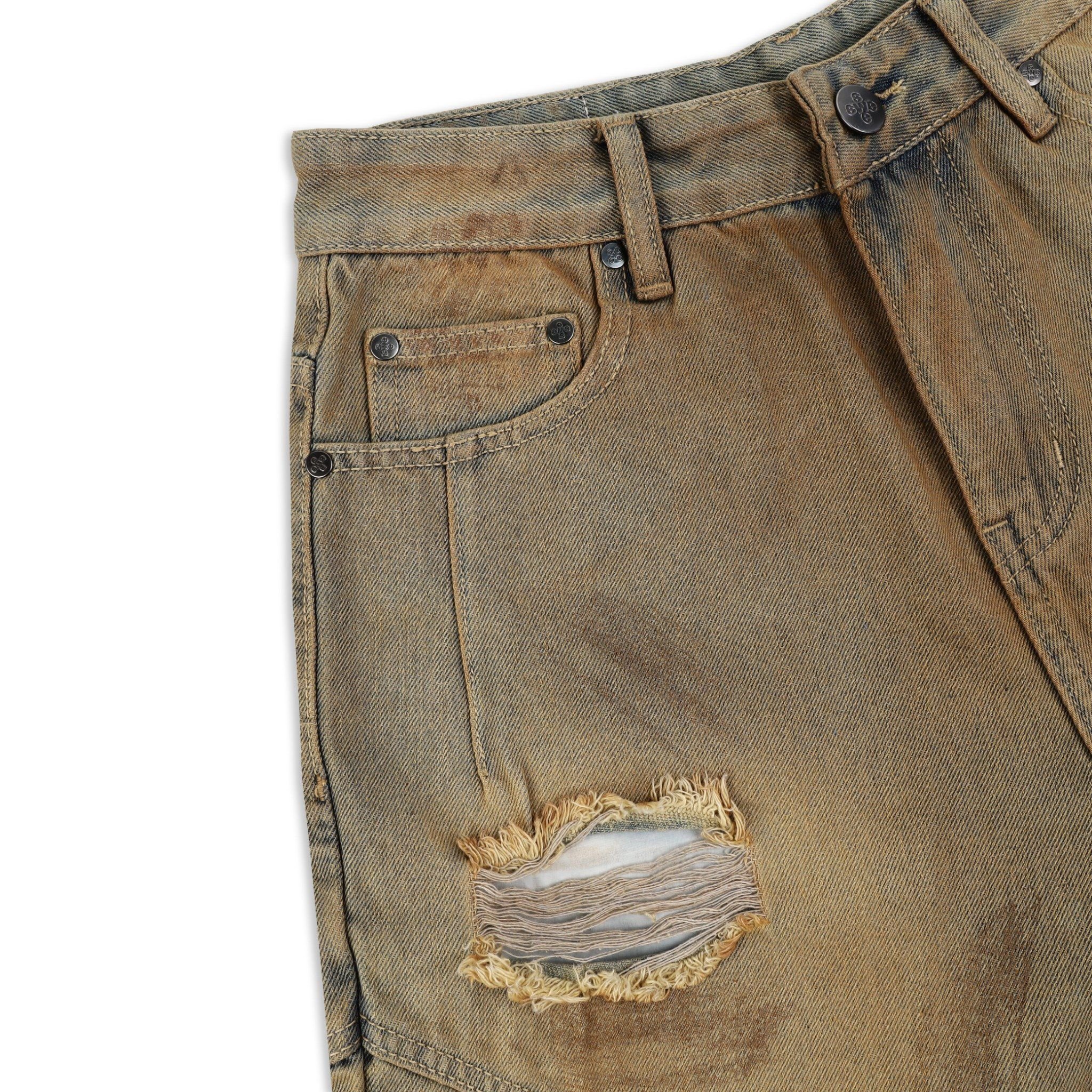 SWE INTERCUT DENIM SHORTS - DUSTED BROWN