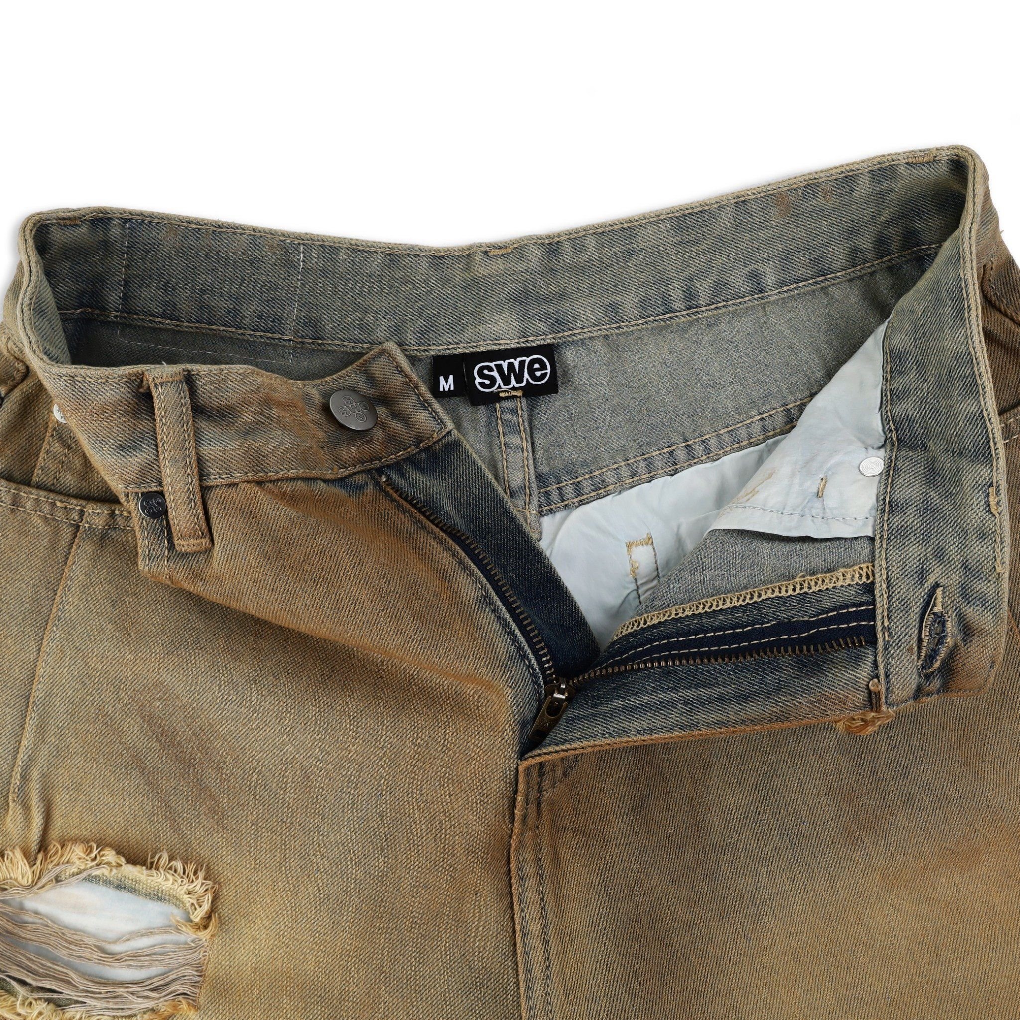 SWE INTERCUT DENIM SHORTS - DUSTED BROWN