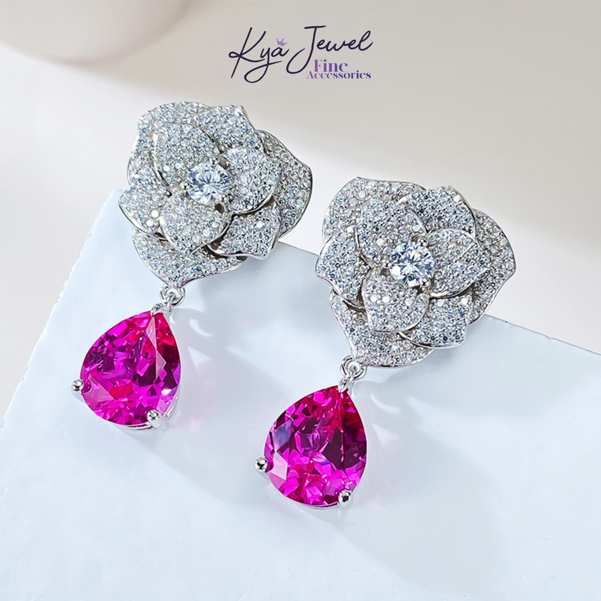 Khuyên tai nữ bạc Ý Charming Camellia
