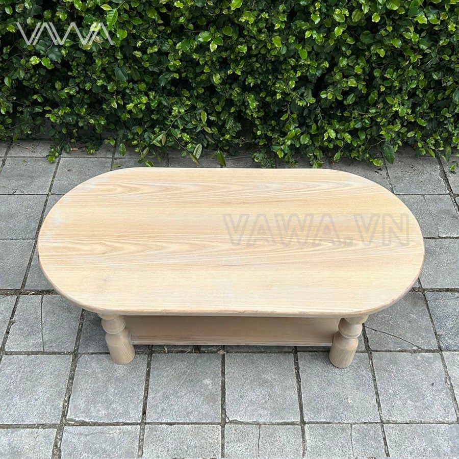 Bàn trà sofa gỗ chân tiện Topia Oval – Bàn sofa Indochine, tân cổ điển, thô mộc tinh tế