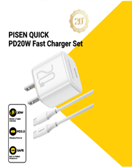 Sạc PISEN QUICK- Mr White Tiny USB-C 20W (Type-C) CC1200 model TS-C165 (Type-C/GLB)