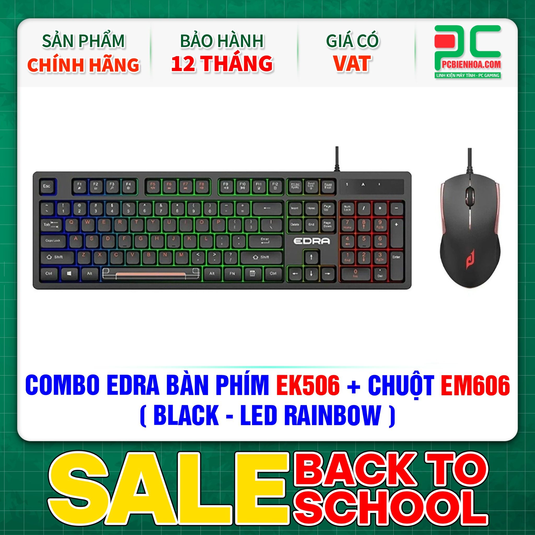 COMBO EDRA BÀN PHÍM EK506 + CHUỘT EM606 ( BLACK - LED RAINBOW )