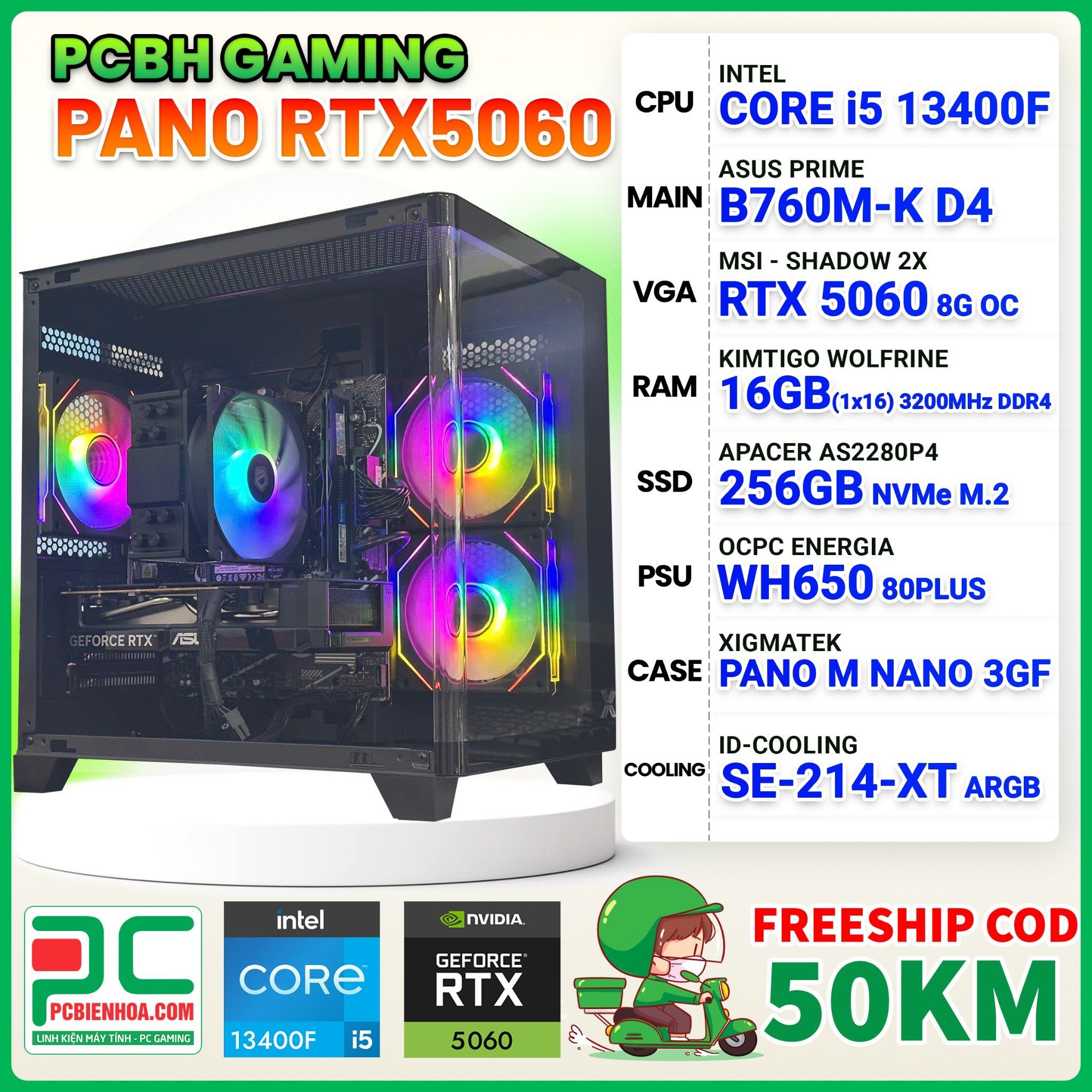 PCBH GAMING PANO CORE i5 13400F / B760M / RTX 5060 8GB / 16GB / 256GB