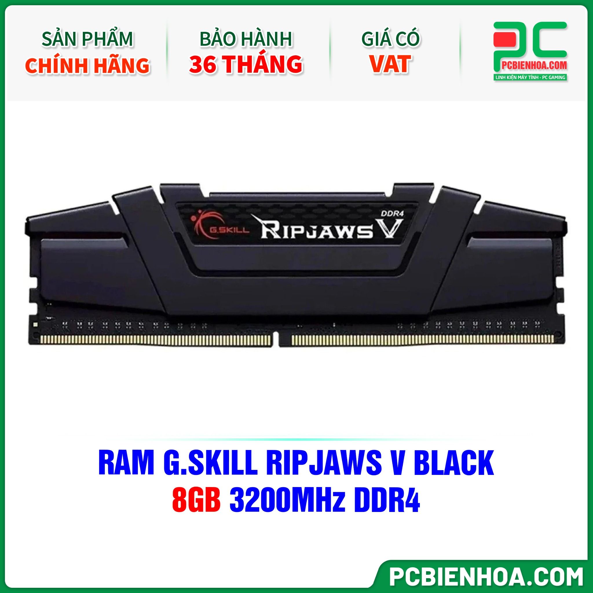 RAM G.SKILL RIPJAWS V BLACK - 8GB 3200MHz DDR4 (F4-3200C16S-8GVKB)