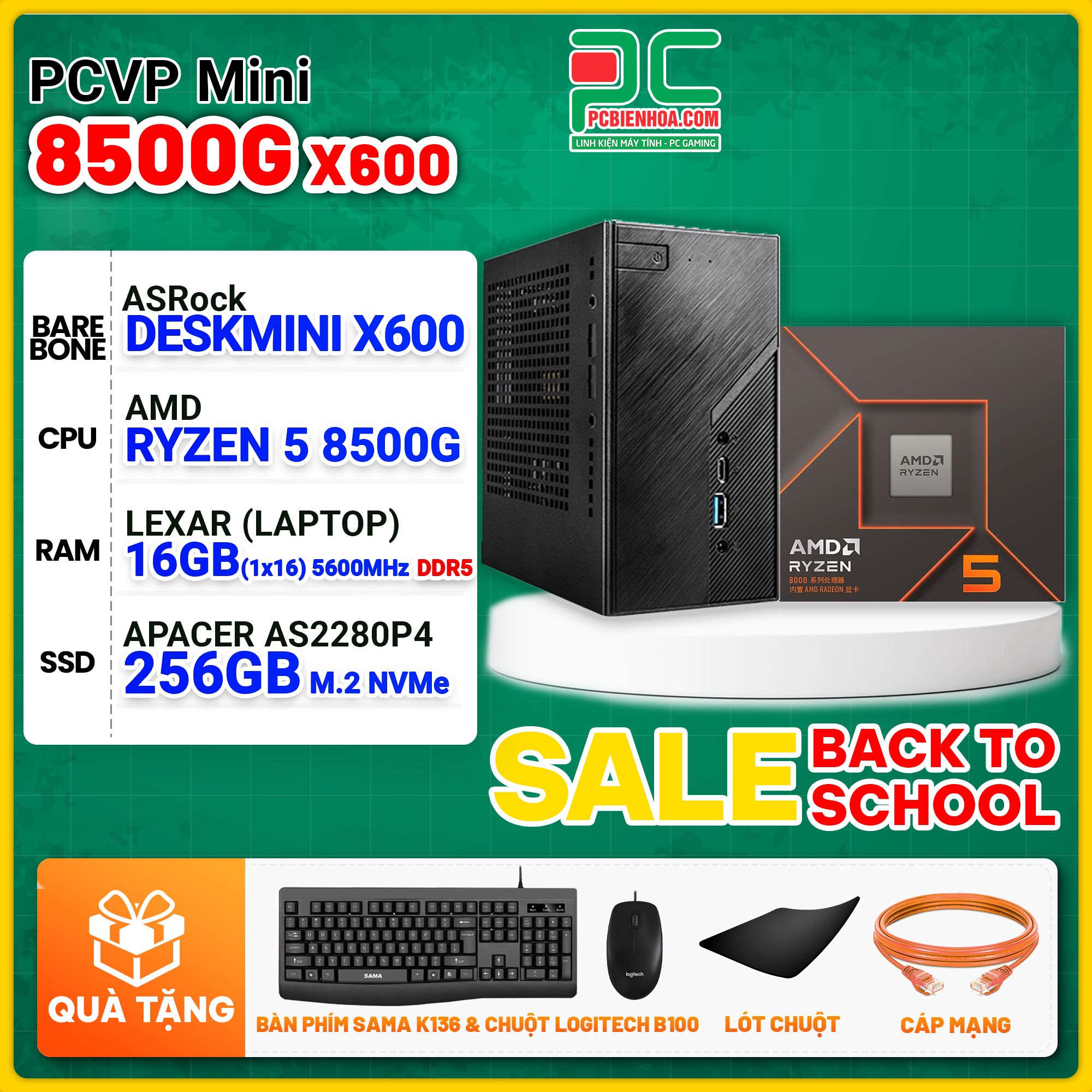 MÁY TÍNH VĂN PHÒNG MINI AMD DESKMINI X600 / RYZEN 5 8500G / 16GB DDR5 / 256GB