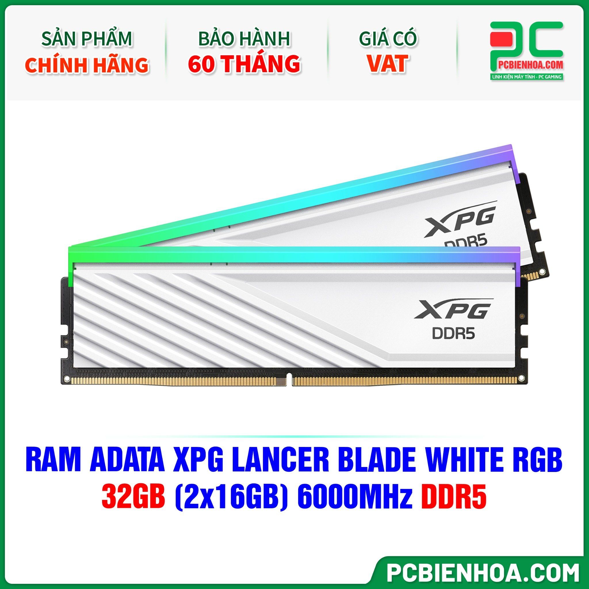 RAM ADATA XPG LANCER BLADE WHITE RGB - 32GB (2x16GB) 6000MHz DDR5