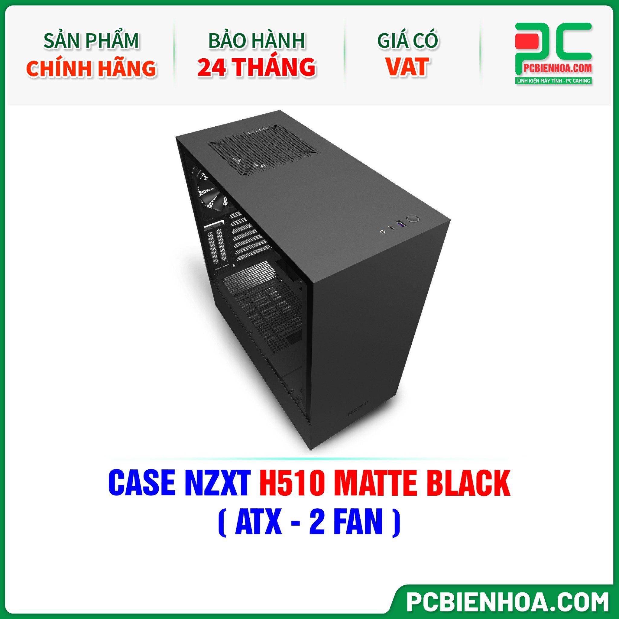 CASE NZXT H510 MATTE BLACK ( ATX - 2 FAN )