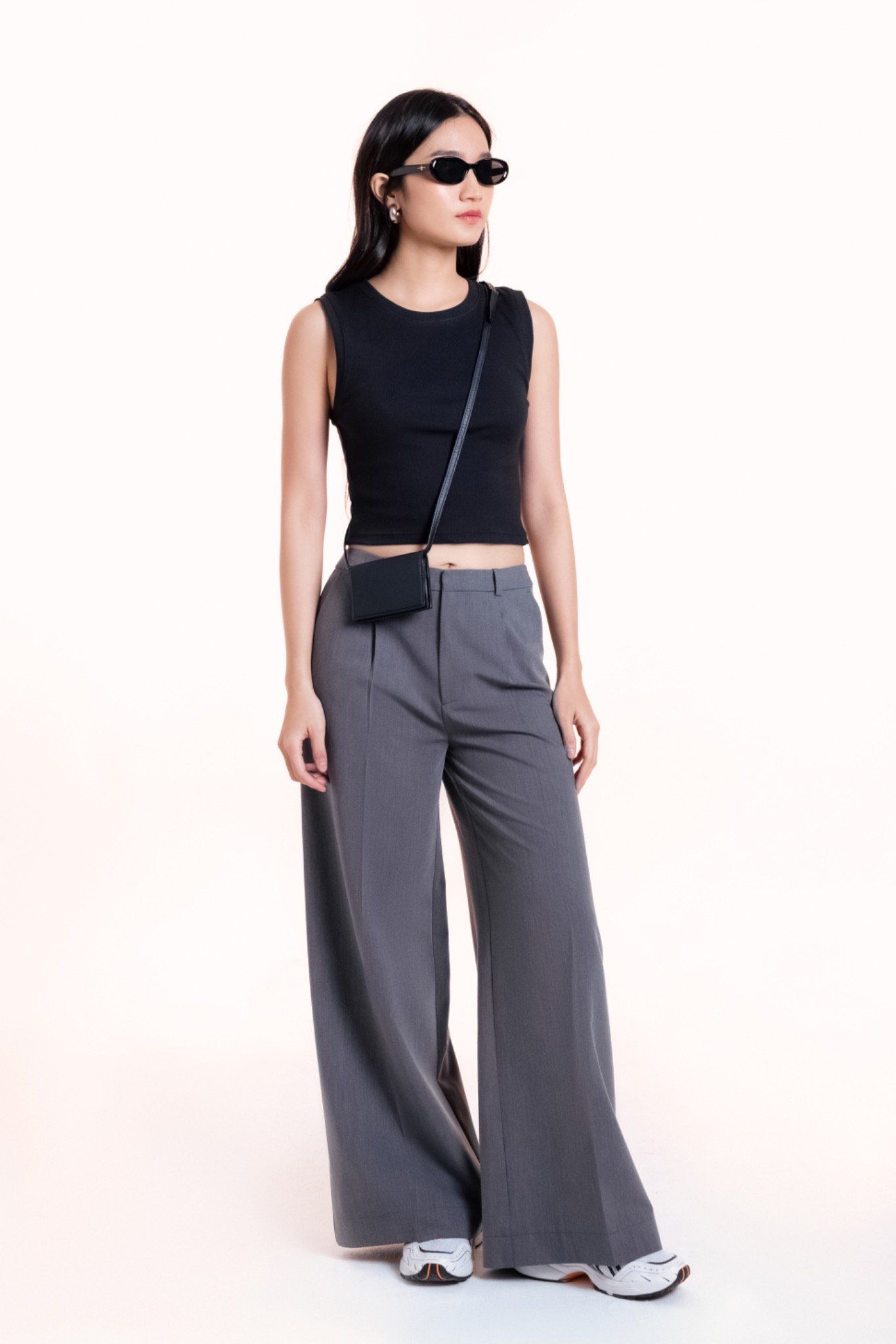 Grey Tailored Wide Leg Trousers