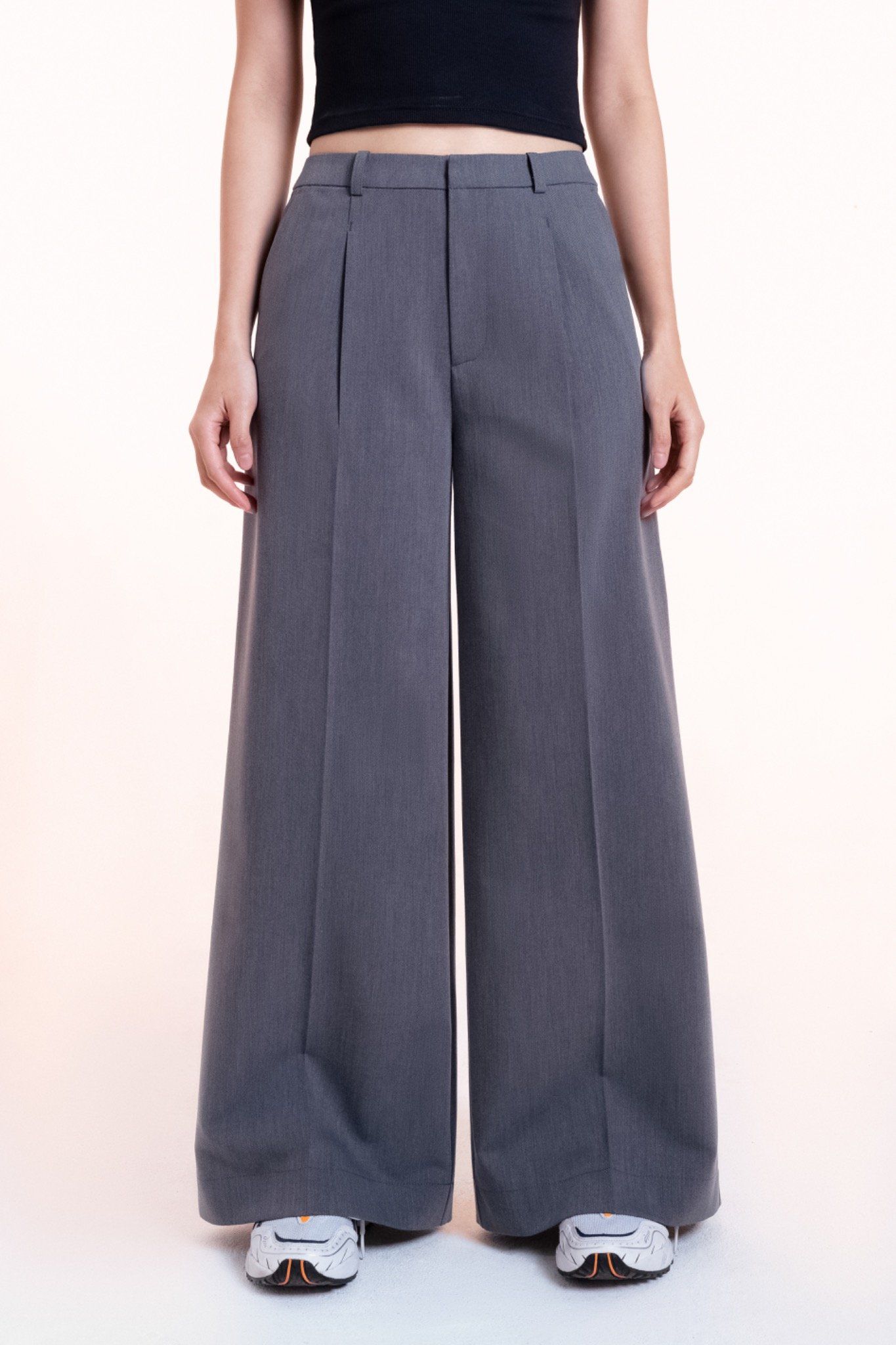 Grey Tailored Wide Leg Trousers