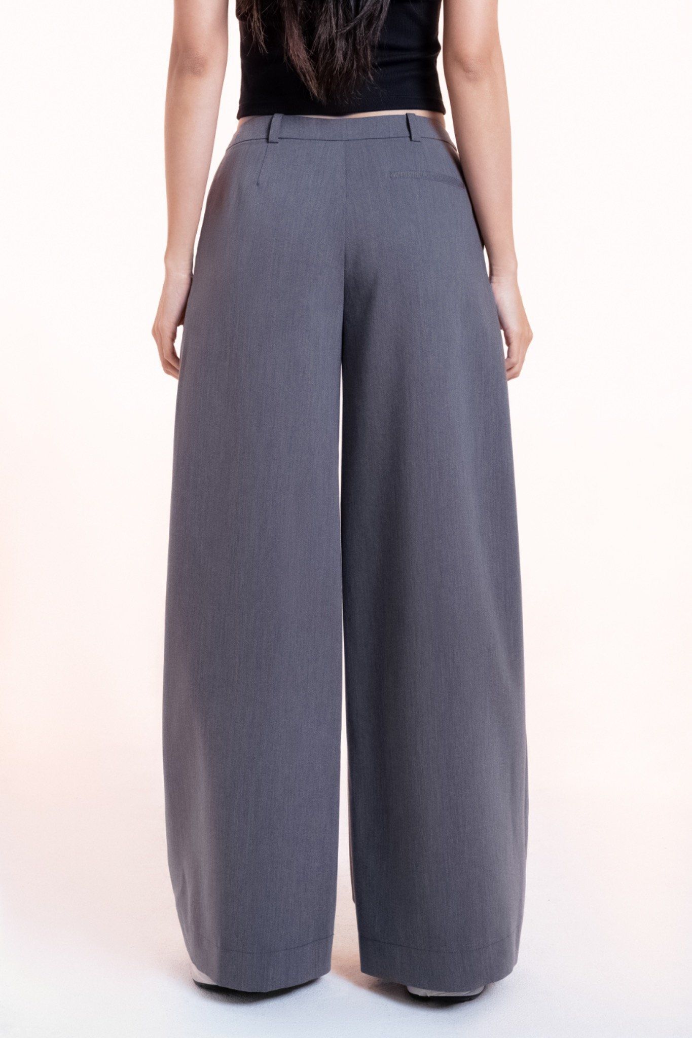 Grey Tailored Wide Leg Trousers