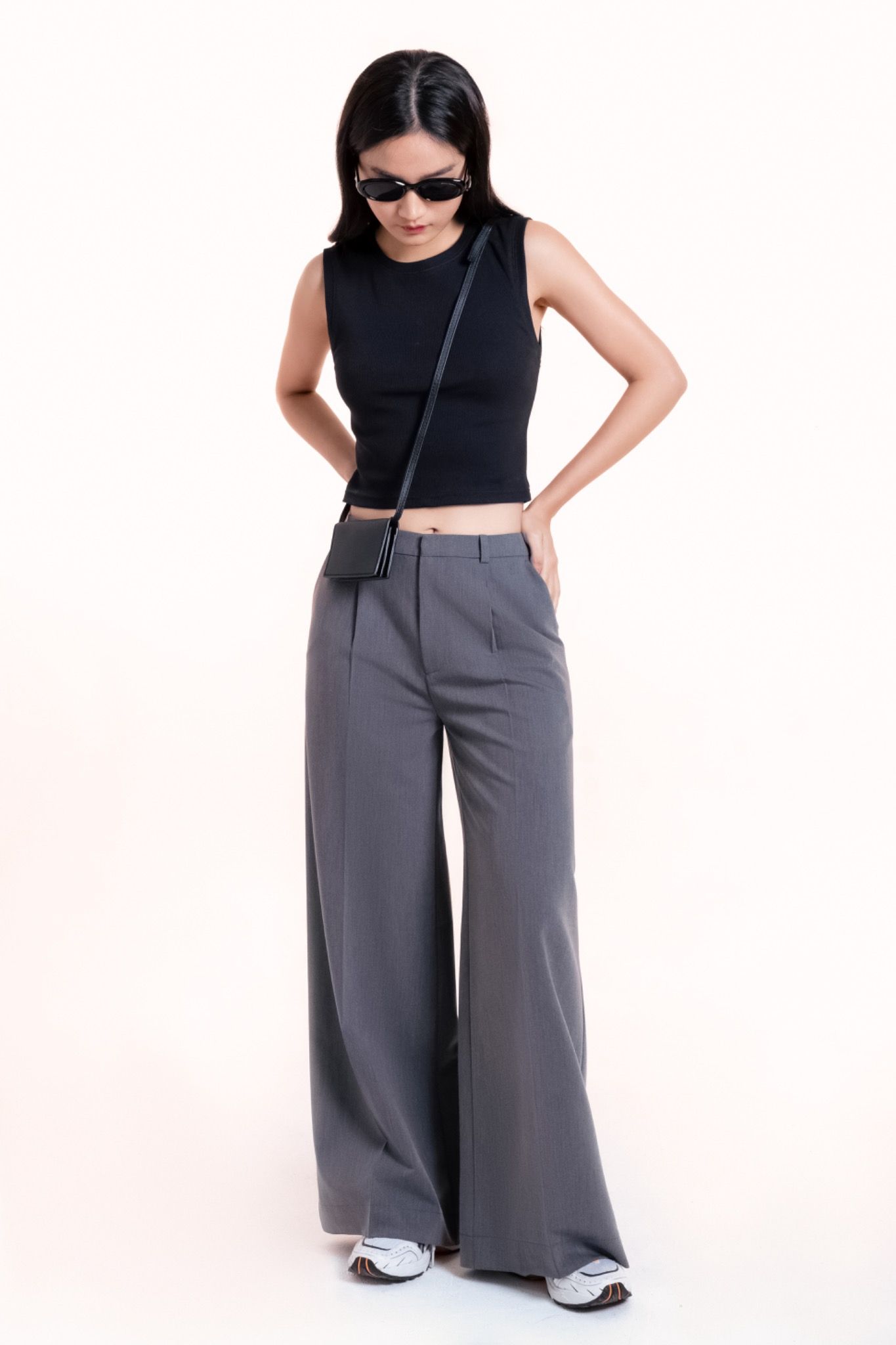 Grey Tailored Wide Leg Trousers