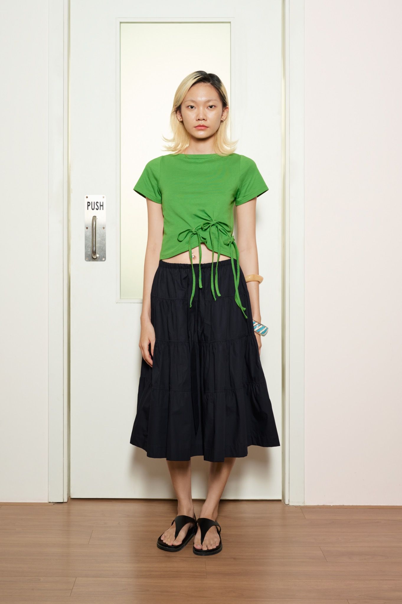 Green Top With Bow Tie Details