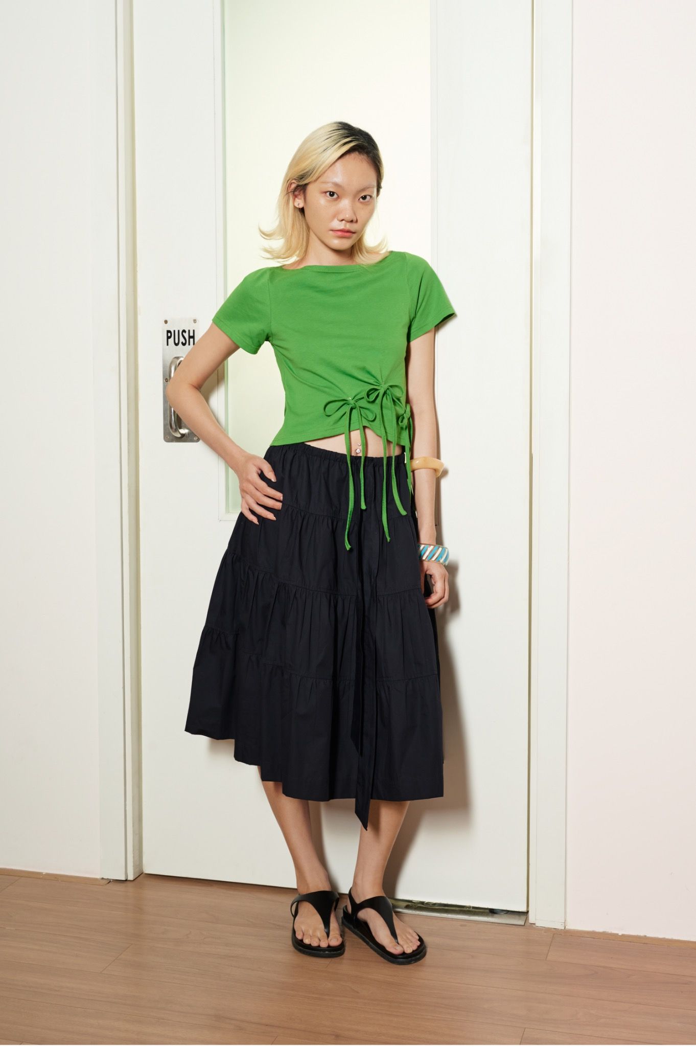 Green Top With Bow Tie Details
