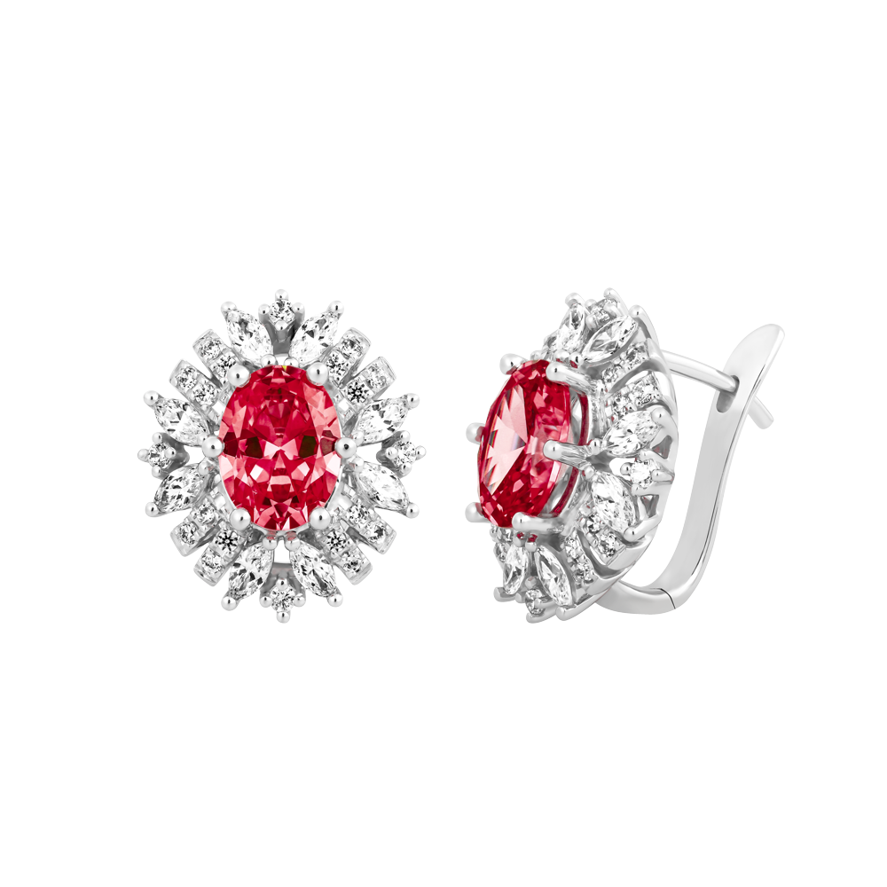 Hoa tai đính đá màu Ruby vàng 14K Rabbin S.Rub