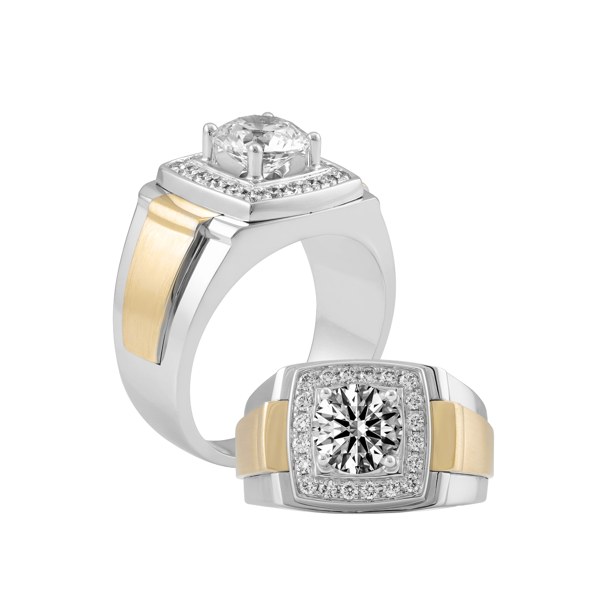 Nhẫn nam kim cương tấm vàng 14K Q7 5C WY