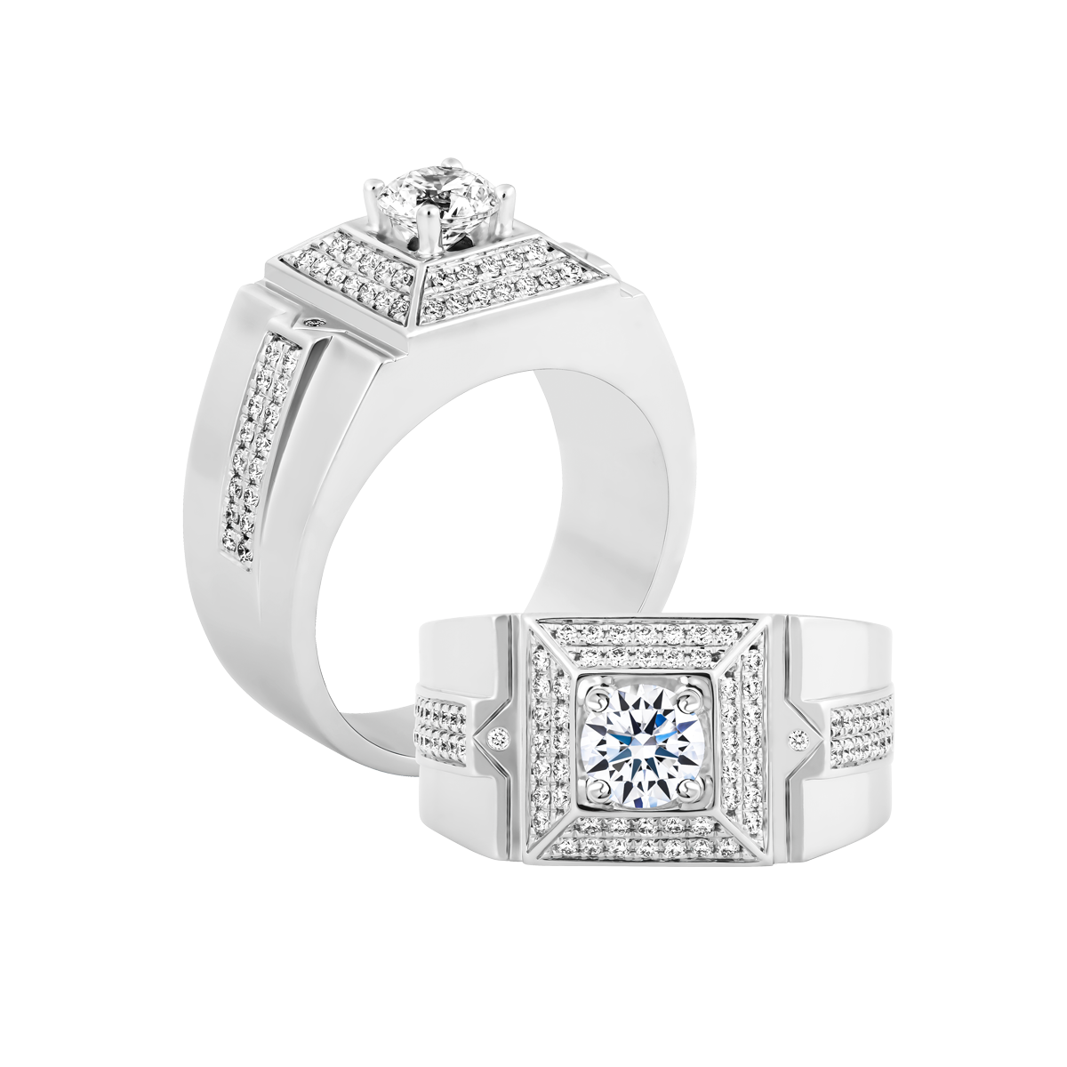 Nhẫn nam kim cương tấm vàng 14K Reginard 1CT W