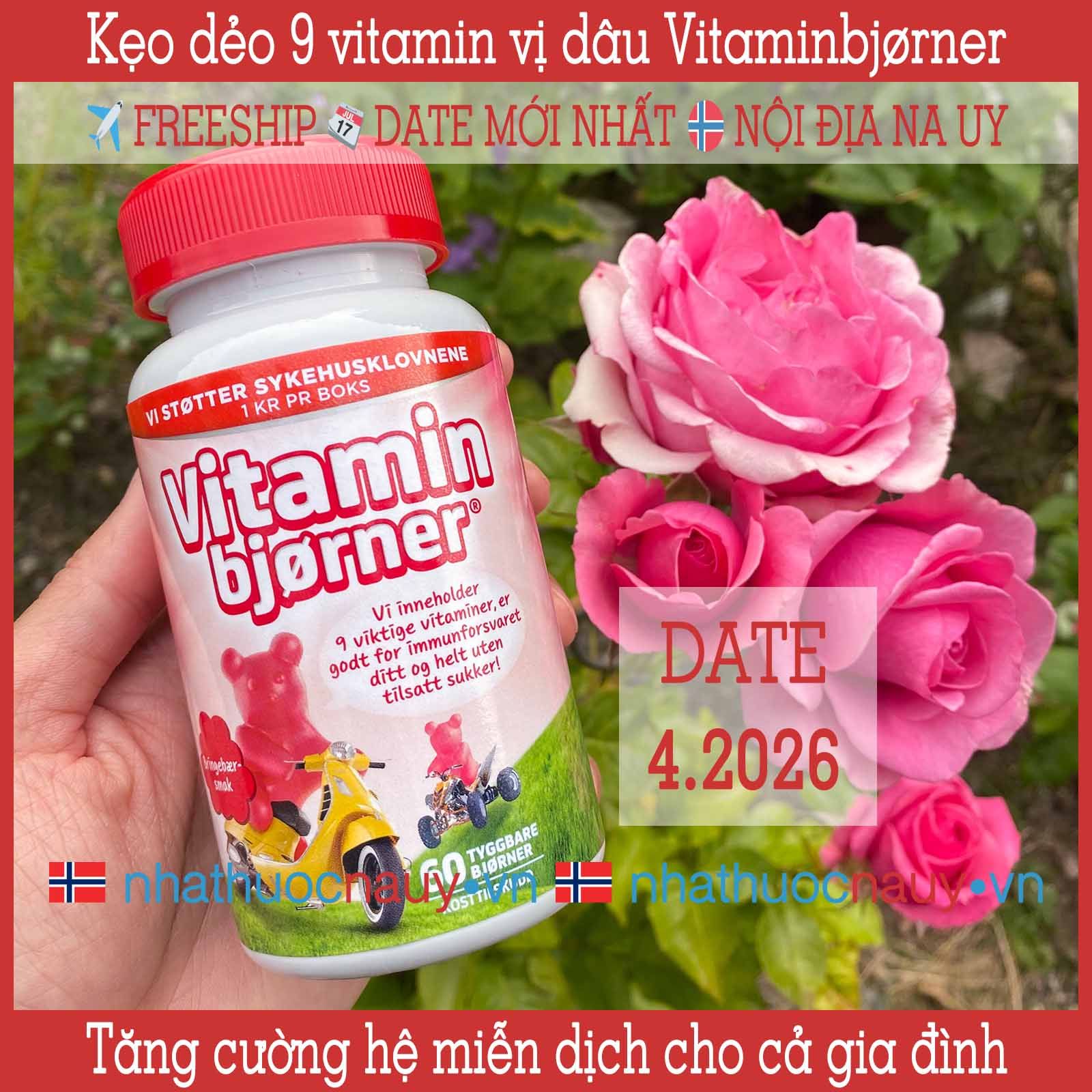 Kẹo gấu vitamin Vitaminbjørner vị dâu