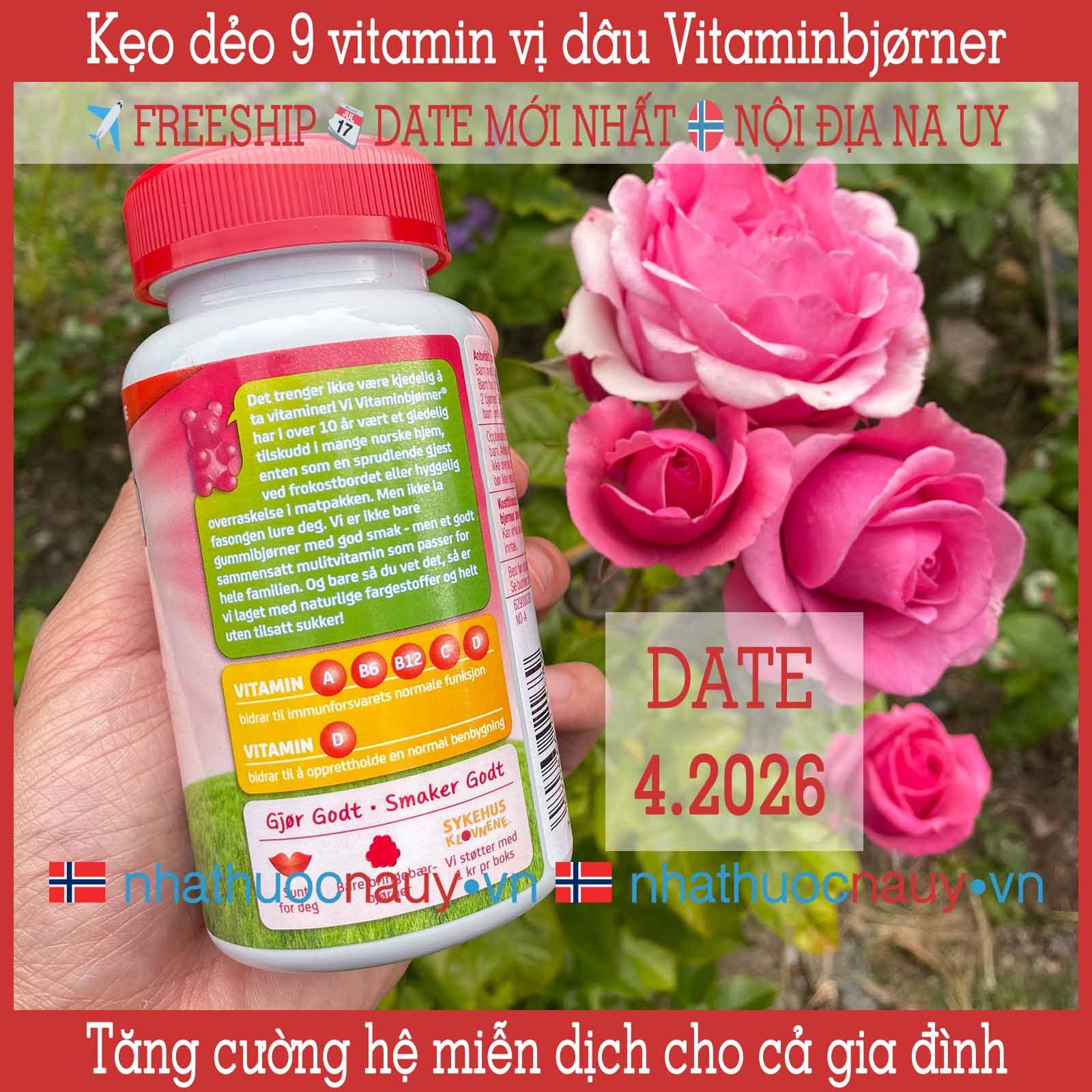 Kẹo gấu vitamin Vitaminbjørner vị dâu