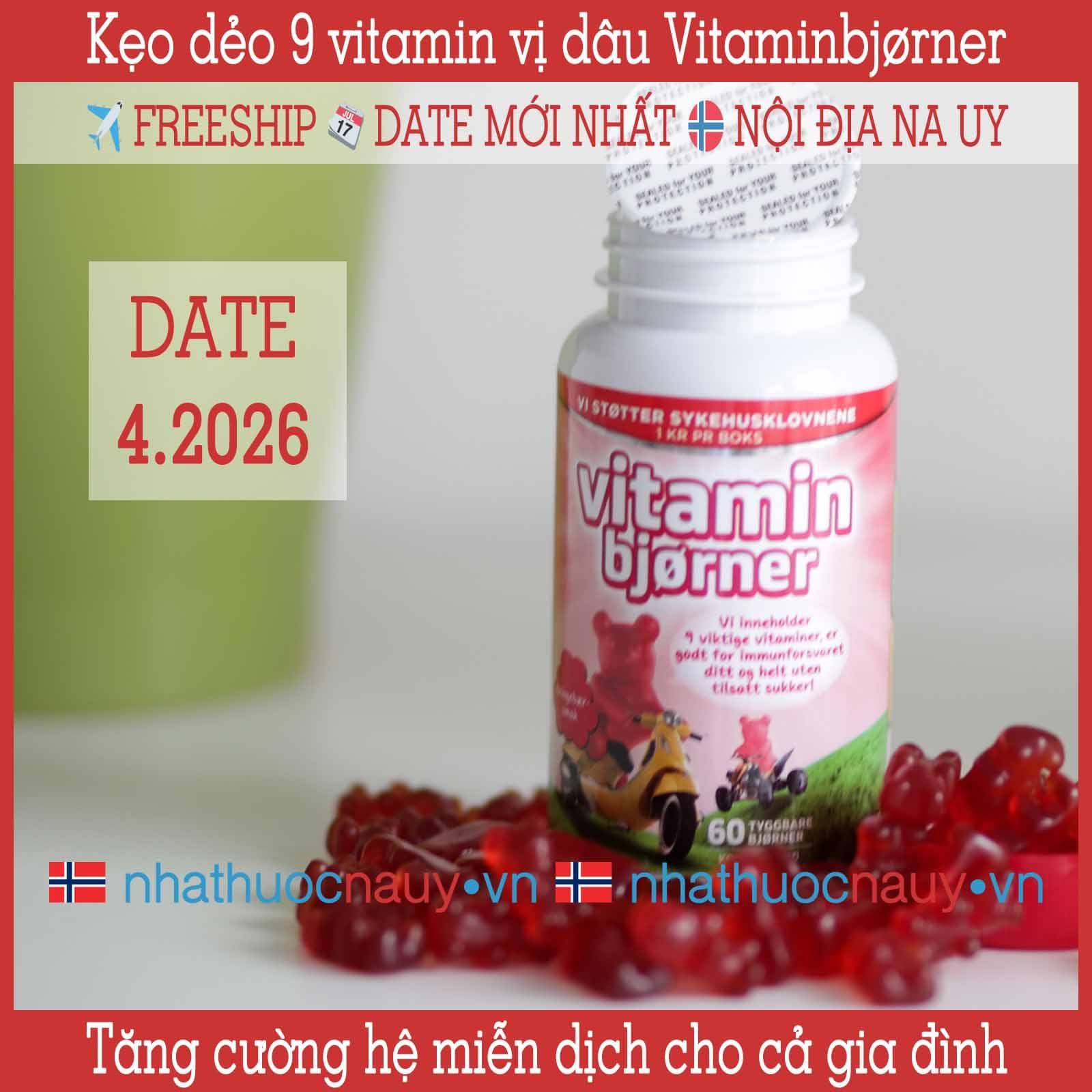 Kẹo gấu vitamin Vitaminbjørner vị dâu