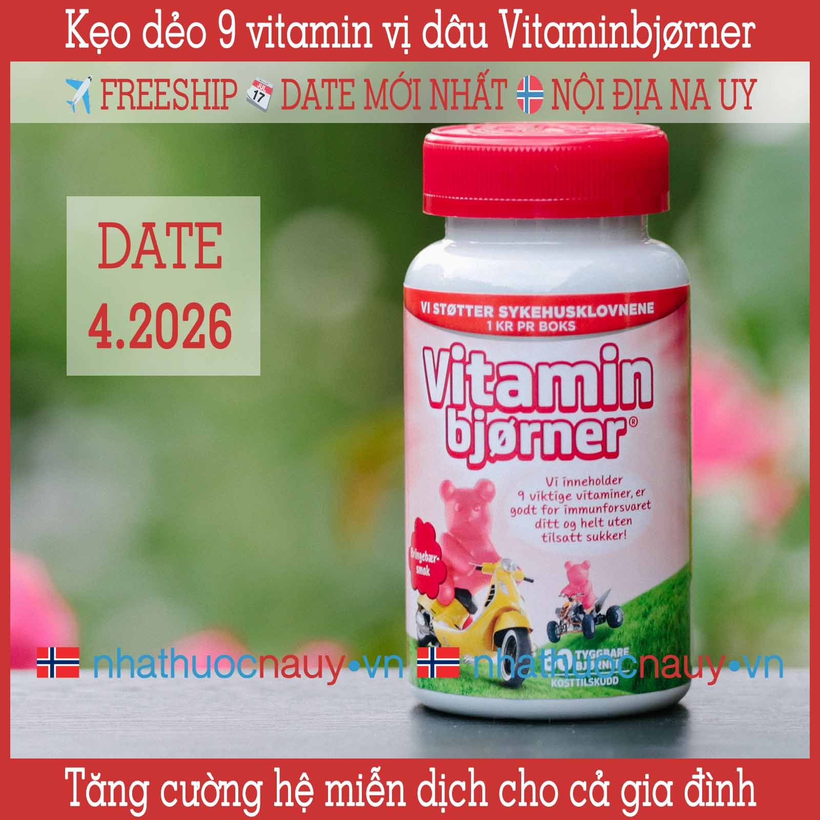Kẹo gấu vitamin Vitaminbjørner vị dâu