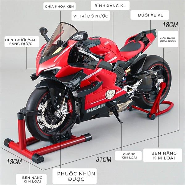 Mô hình xe Ducati V4 Superleggera có động cơ - Nồi quay được - phun khói khi vặn ga - kèm ben nâng tỉ lệ lớn 1:7 M92334 Alloy model MT06006