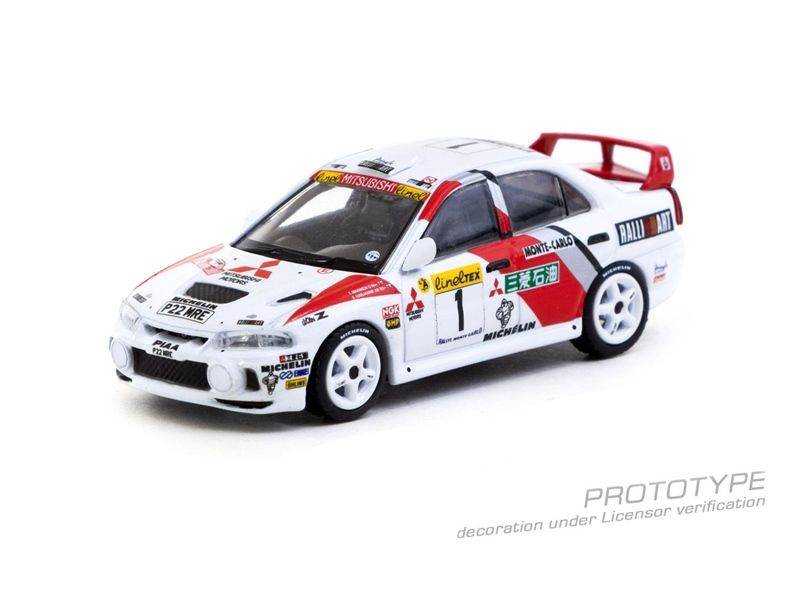 Mô hình xe Mitsubishi Lancer Evolution IV Rallye Monte-Carlo 1997 Tommi Mäkinen/ Seppo Harjanne tỉ lệ 1:64 Tarmac Works T64G-076-97MCR01