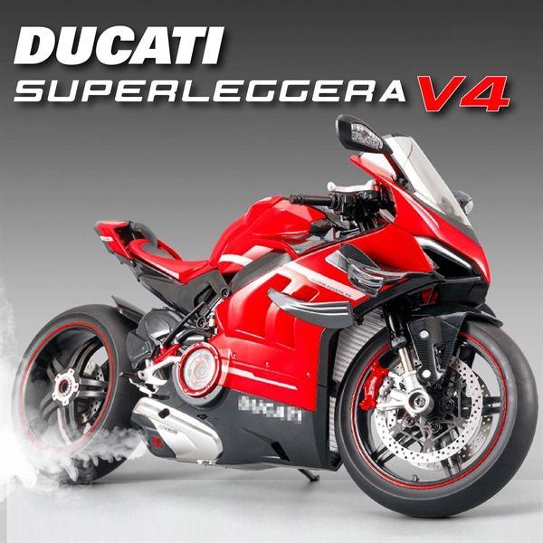 Mô hình xe Ducati V4 Superleggera có động cơ - Nồi quay được - phun khói khi vặn ga - kèm ben nâng tỉ lệ lớn 1:7 M92334 Alloy model MT06006