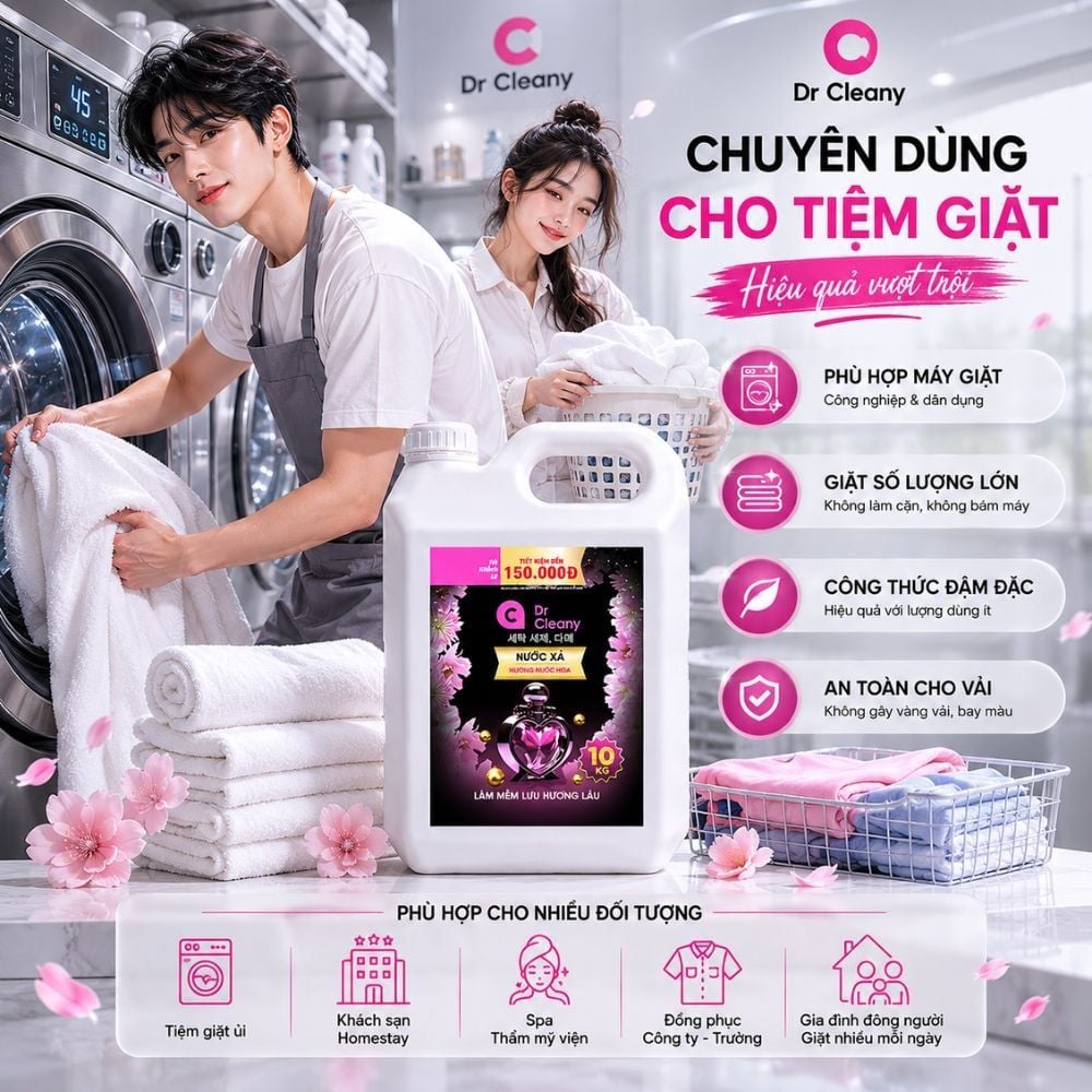 Hình ảnh chi tiết: Nước xả Dr Cleany 10KG (Đen) – Lưu Hương Lâu, Mềm Vải | Chuyên Dụng Giặt Ủi MK