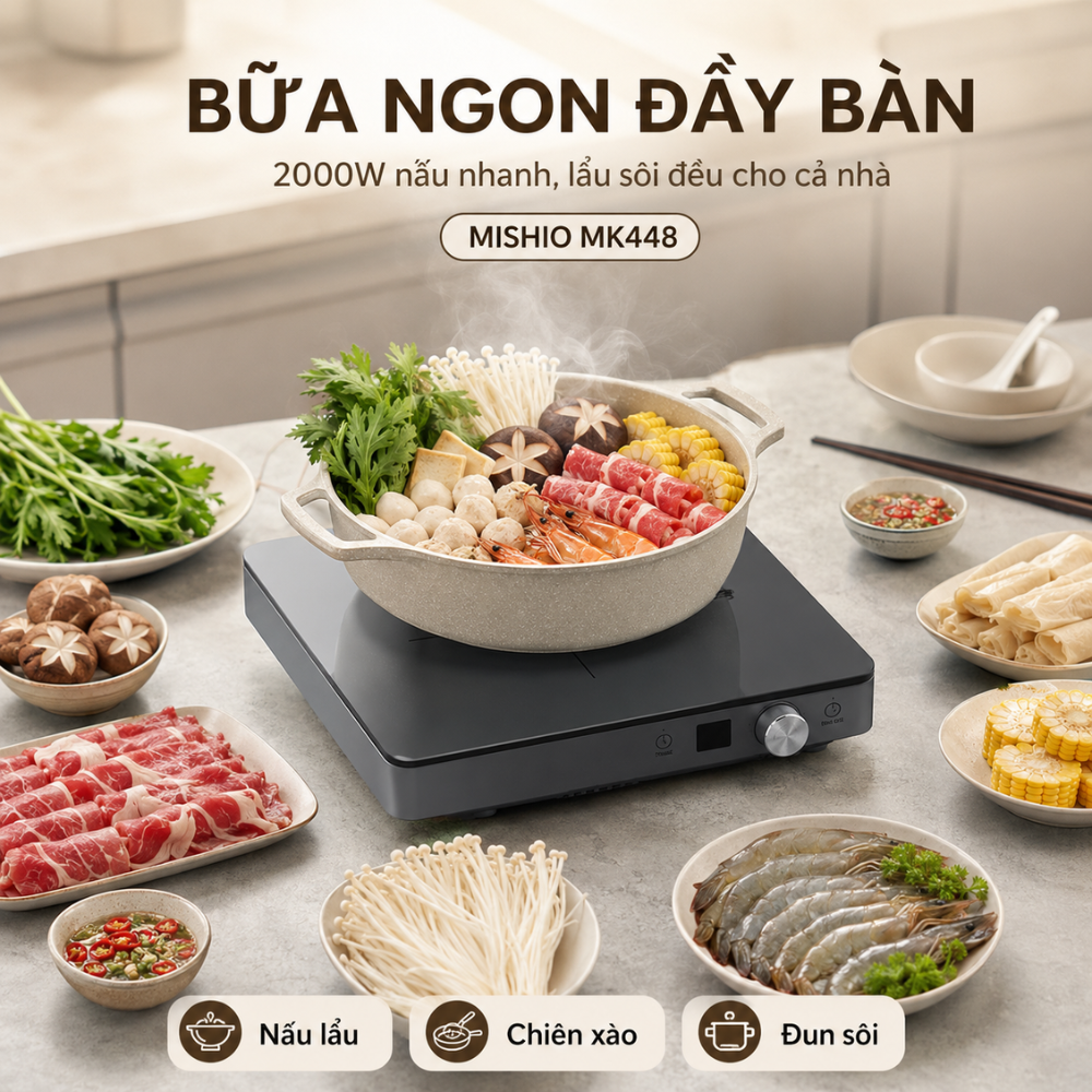 Hình ảnh chi tiết: Bếp Từ Đơn Mishio MK448 Công Suất 2000W – Mặt Kính Kanger Hạng A