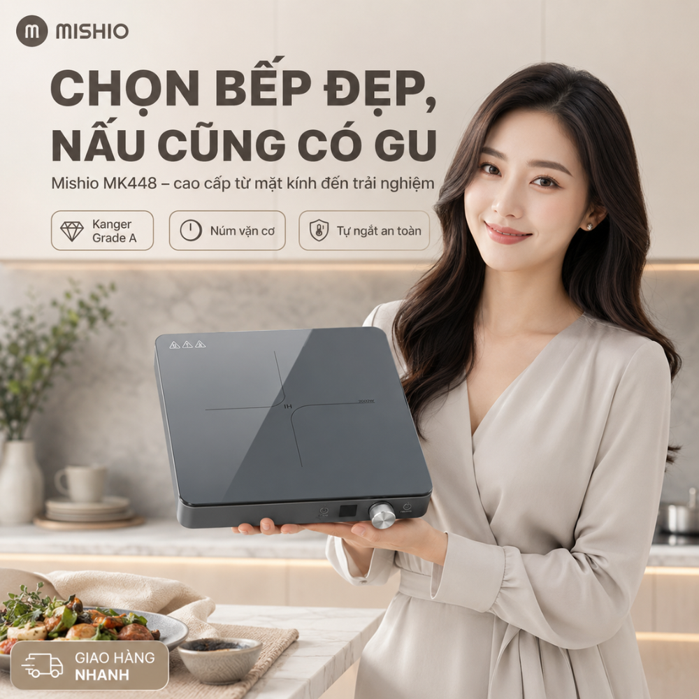 Hình ảnh chi tiết: Bếp Từ Đơn Mishio MK448 Công Suất 2000W – Mặt Kính Kanger Hạng A