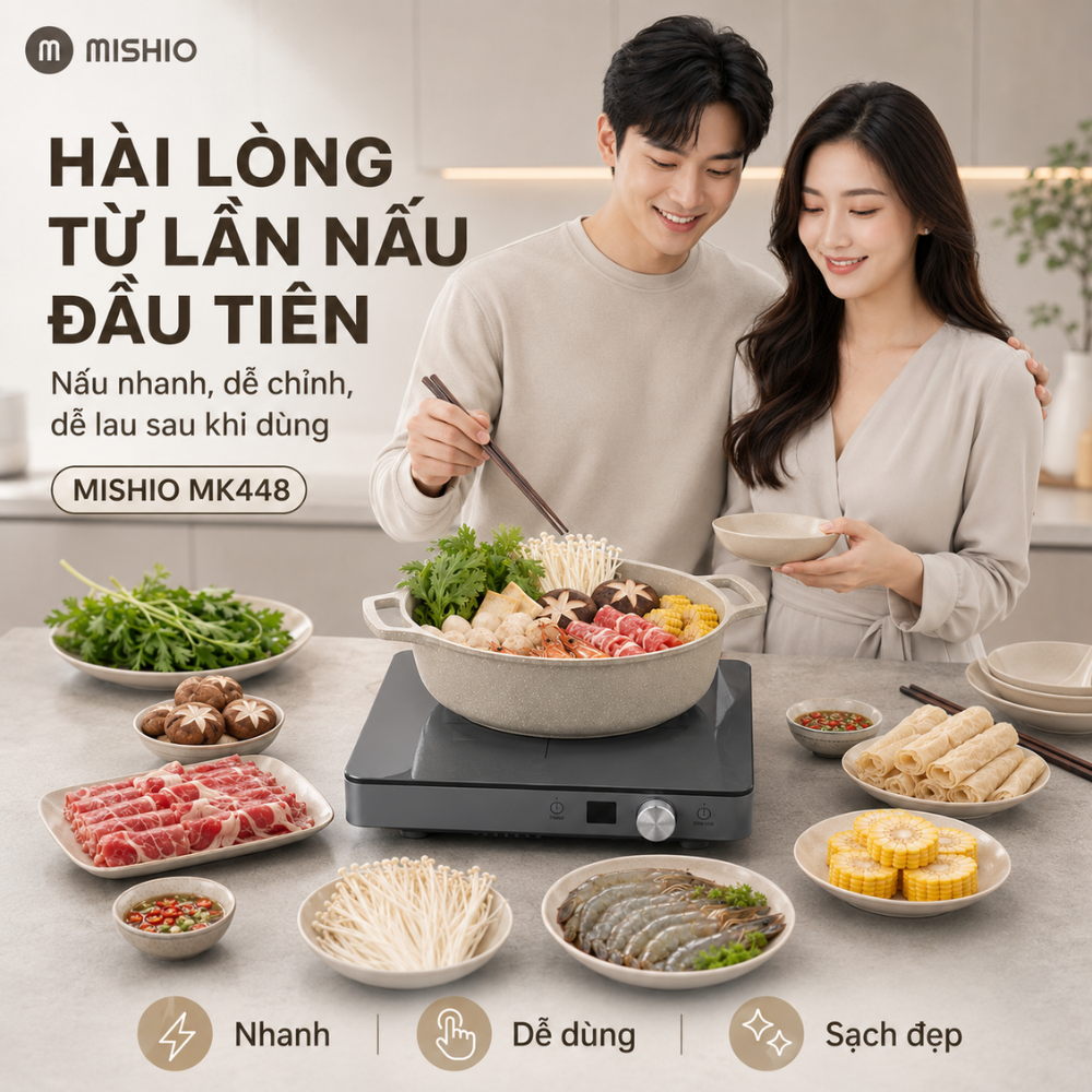 Hình ảnh chi tiết: Bếp Từ Đơn Mishio MK448 Công Suất 2000W – Mặt Kính Kanger Hạng A