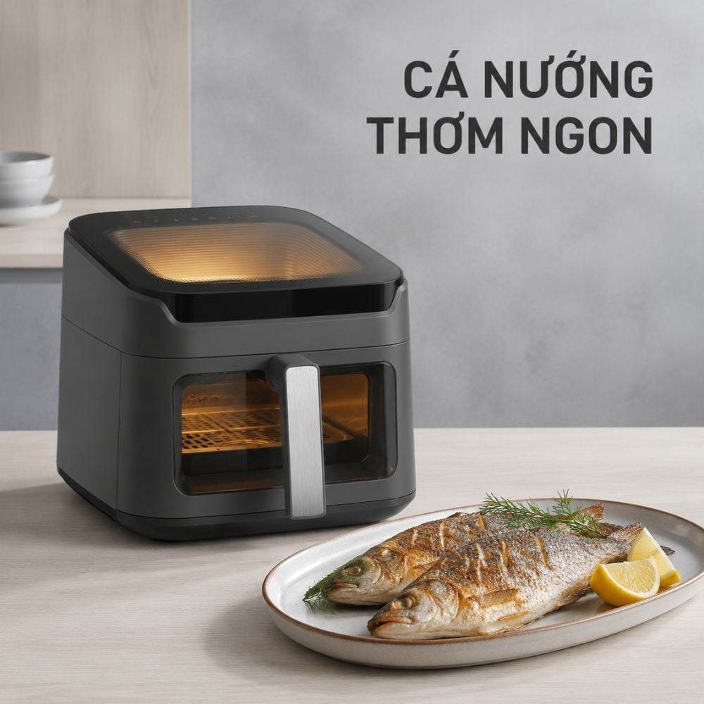 Hình ảnh chi tiết: Nồi chiên không dầu Mishio MK473 7L – Quan sát món ngon qua cửa kính