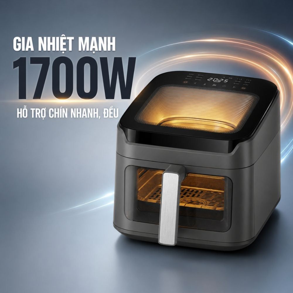 Hình ảnh chi tiết: Nồi chiên không dầu Mishio MK473 7L – Quan sát món ngon qua cửa kính