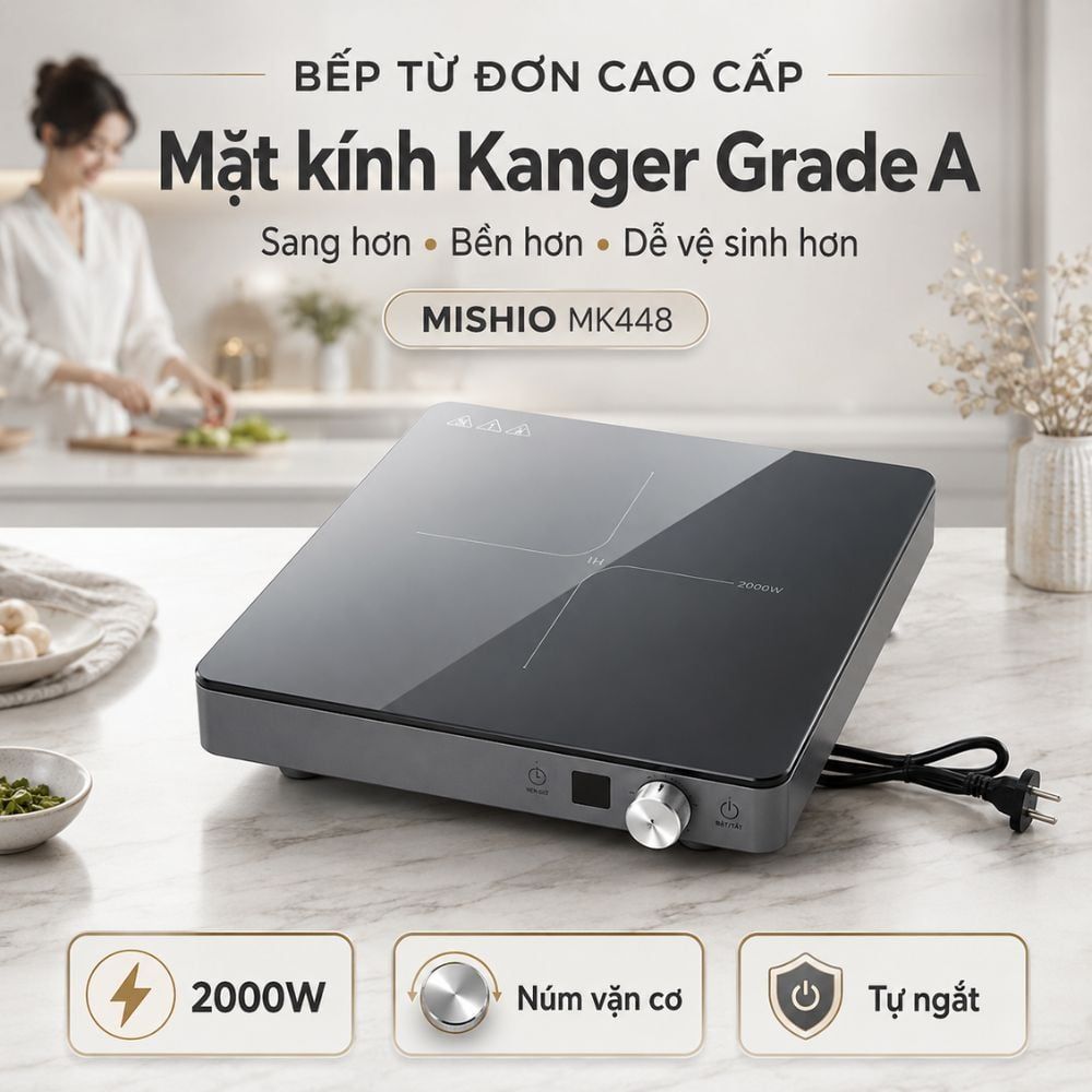 Hình ảnh chi tiết: Bếp Từ Đơn Mishio MK448 Công Suất 2000W – Mặt Kính Kanger Hạng A