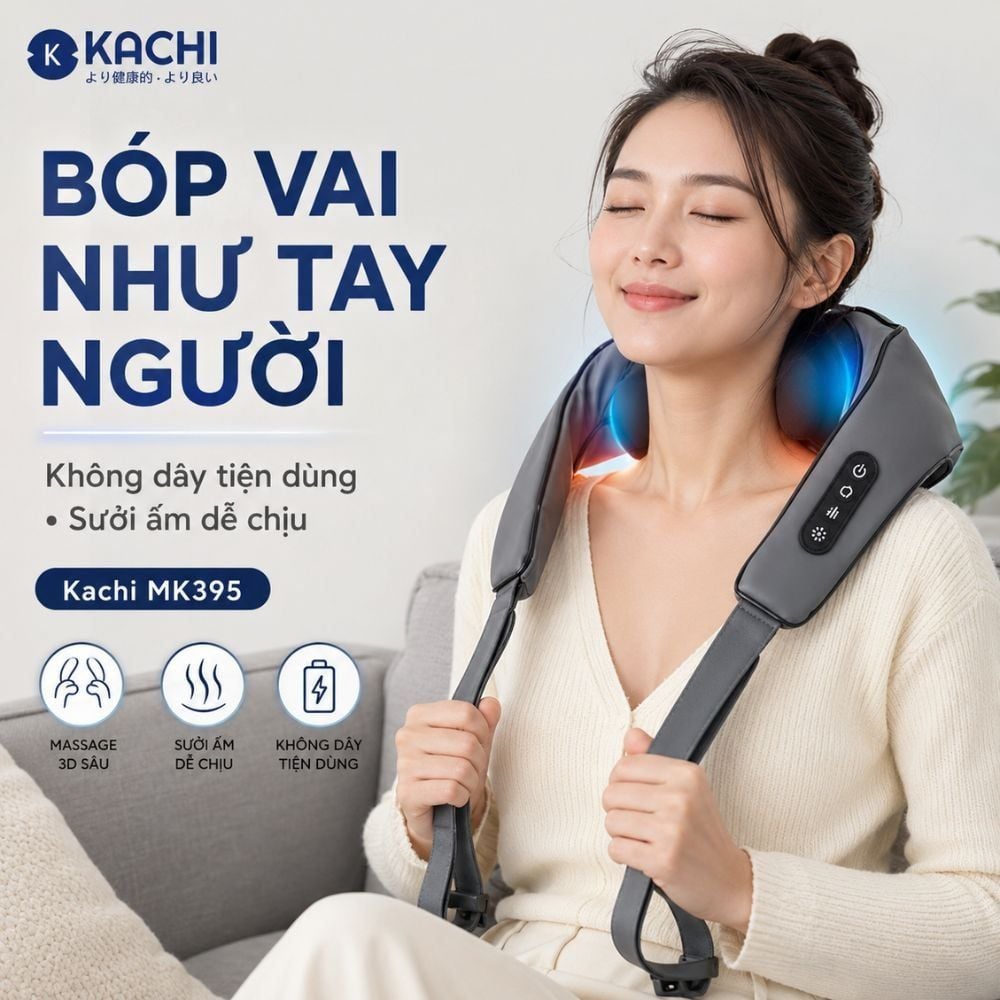 Hình ảnh chi tiết: Máy massage cổ vay gáy 6D Kachi MK395 mô phỏng bàn tay người, chạy pin không dây tiện lợi