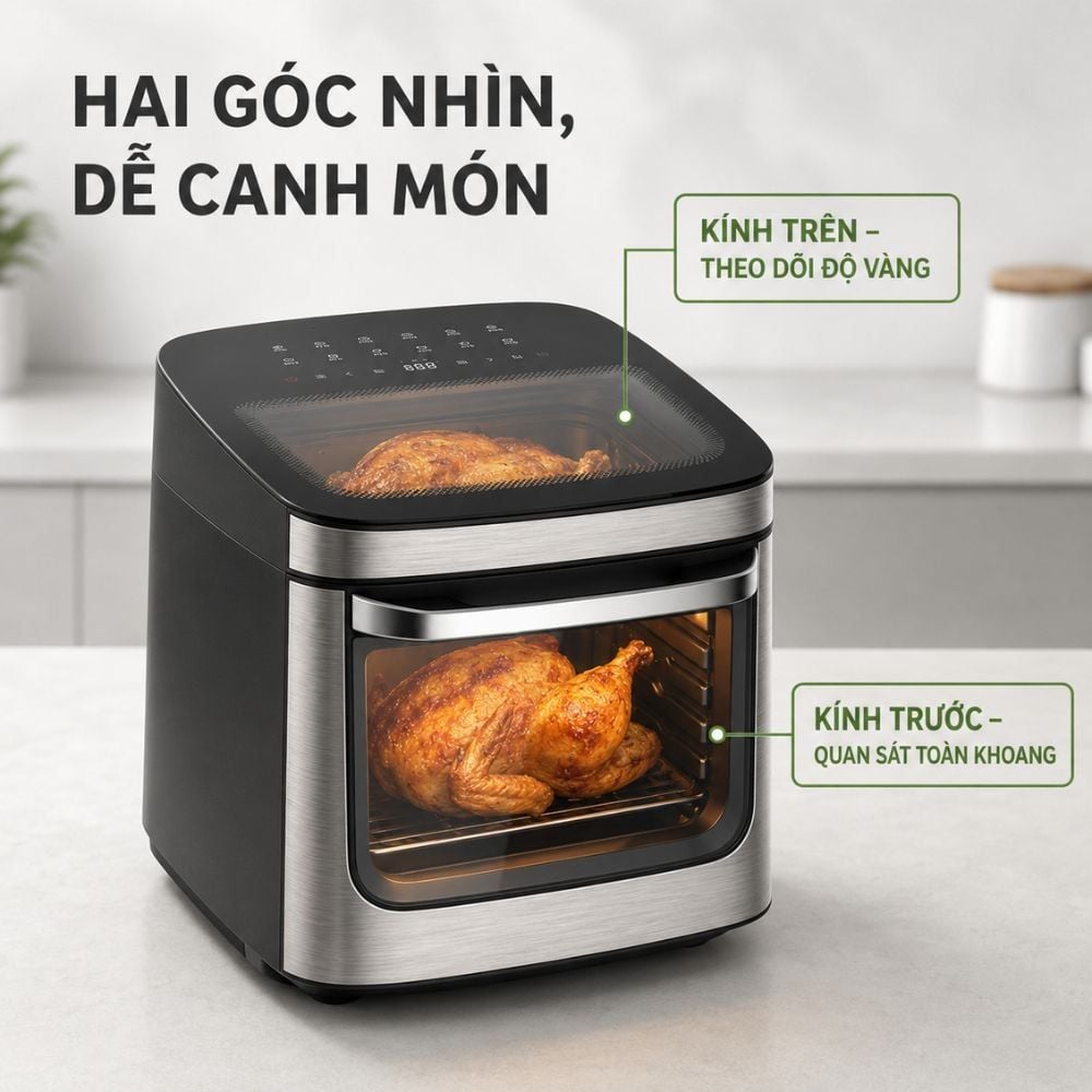 Hình ảnh chi tiết: Nồi chiên không dầu Mishio MK474 12L – Cảm ứng, cửa kính quan sát